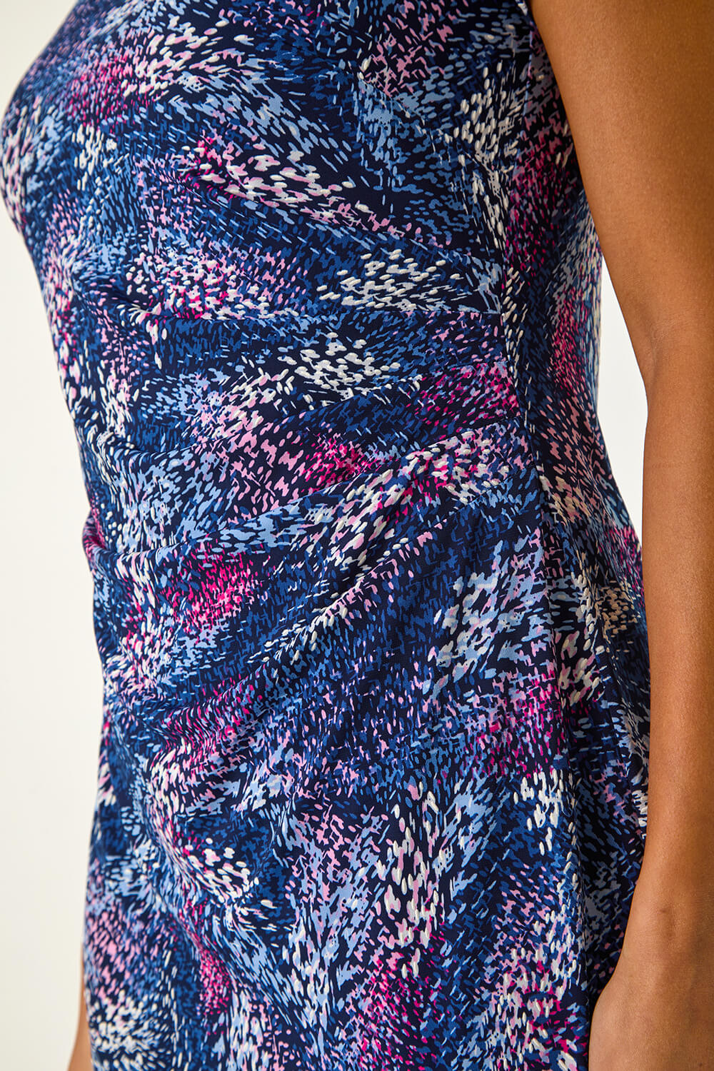 Navy  Abstract Print Gathered Shift Dress, Image 6 of 5