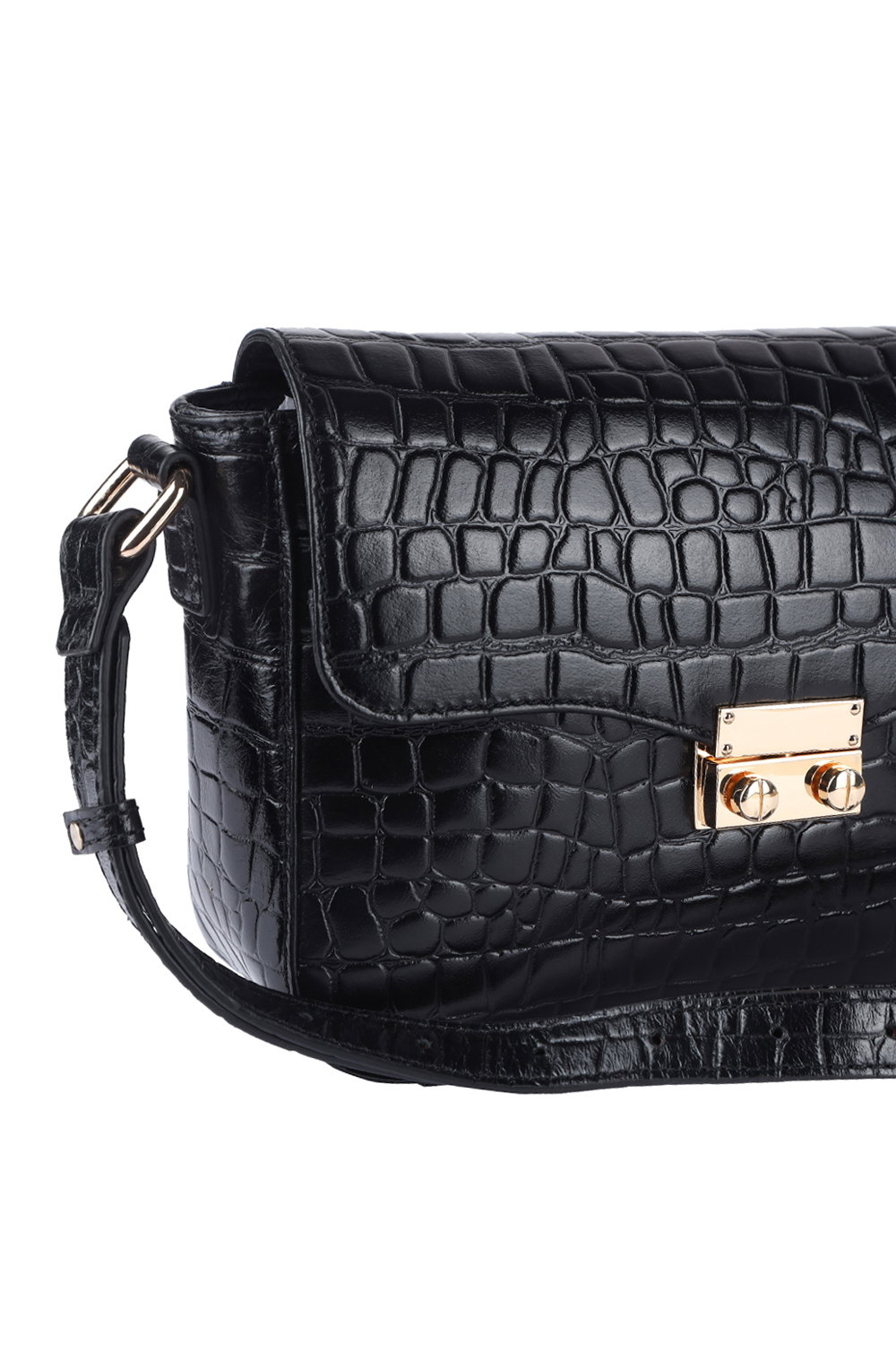 Black 'Elegance' Croc Embossed Leather Cross Body Bag, Image 2 of 5