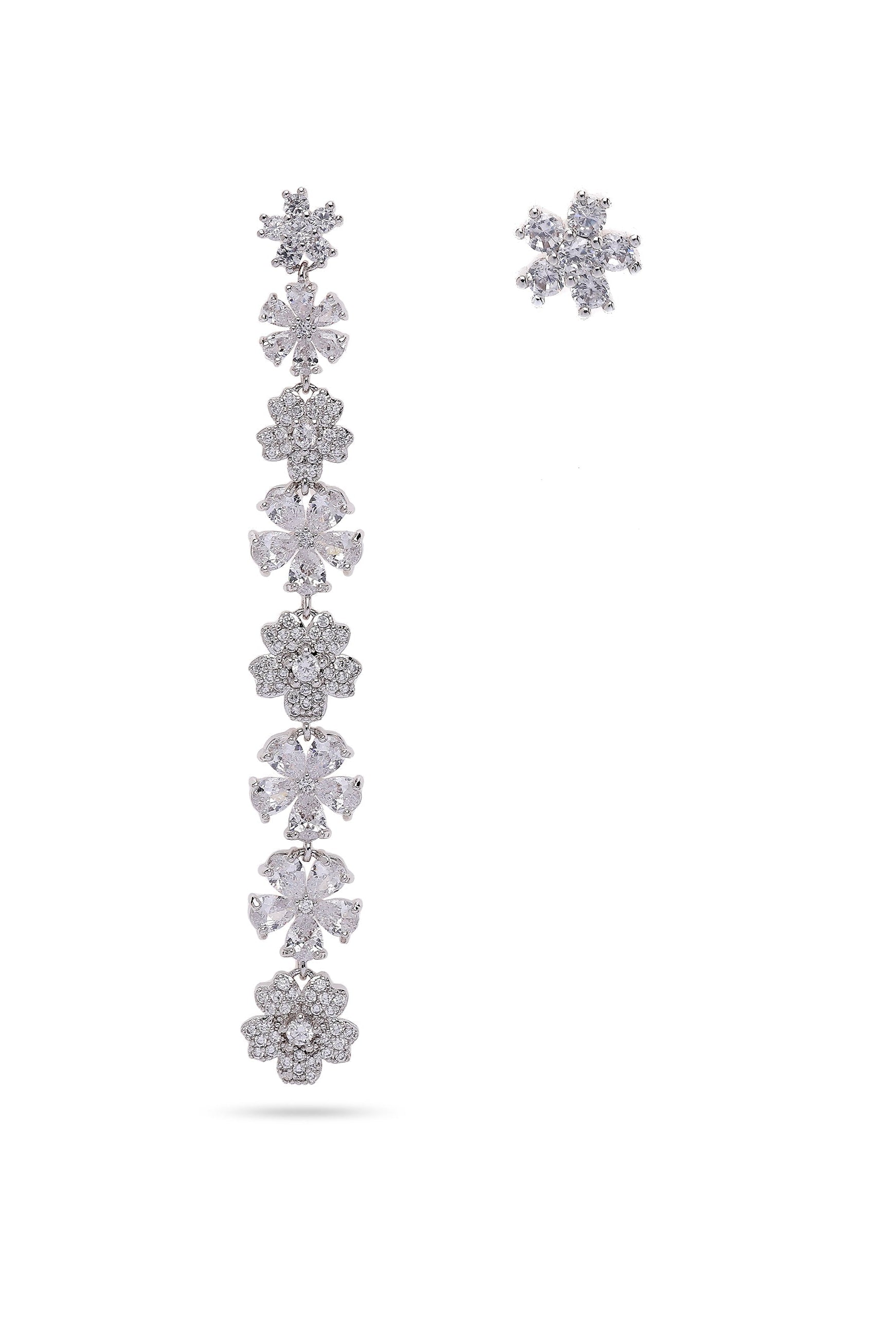 Metallic Long Floral Dangle Earrings