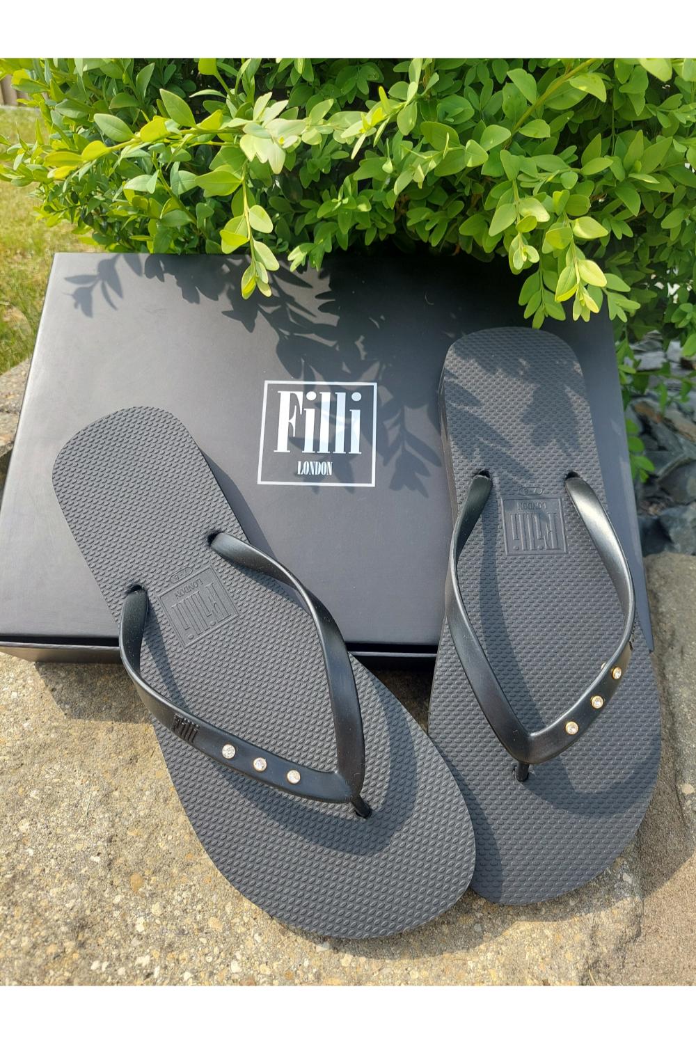 Black St Tropez Crystal Flip Flops, Image 1 of 4