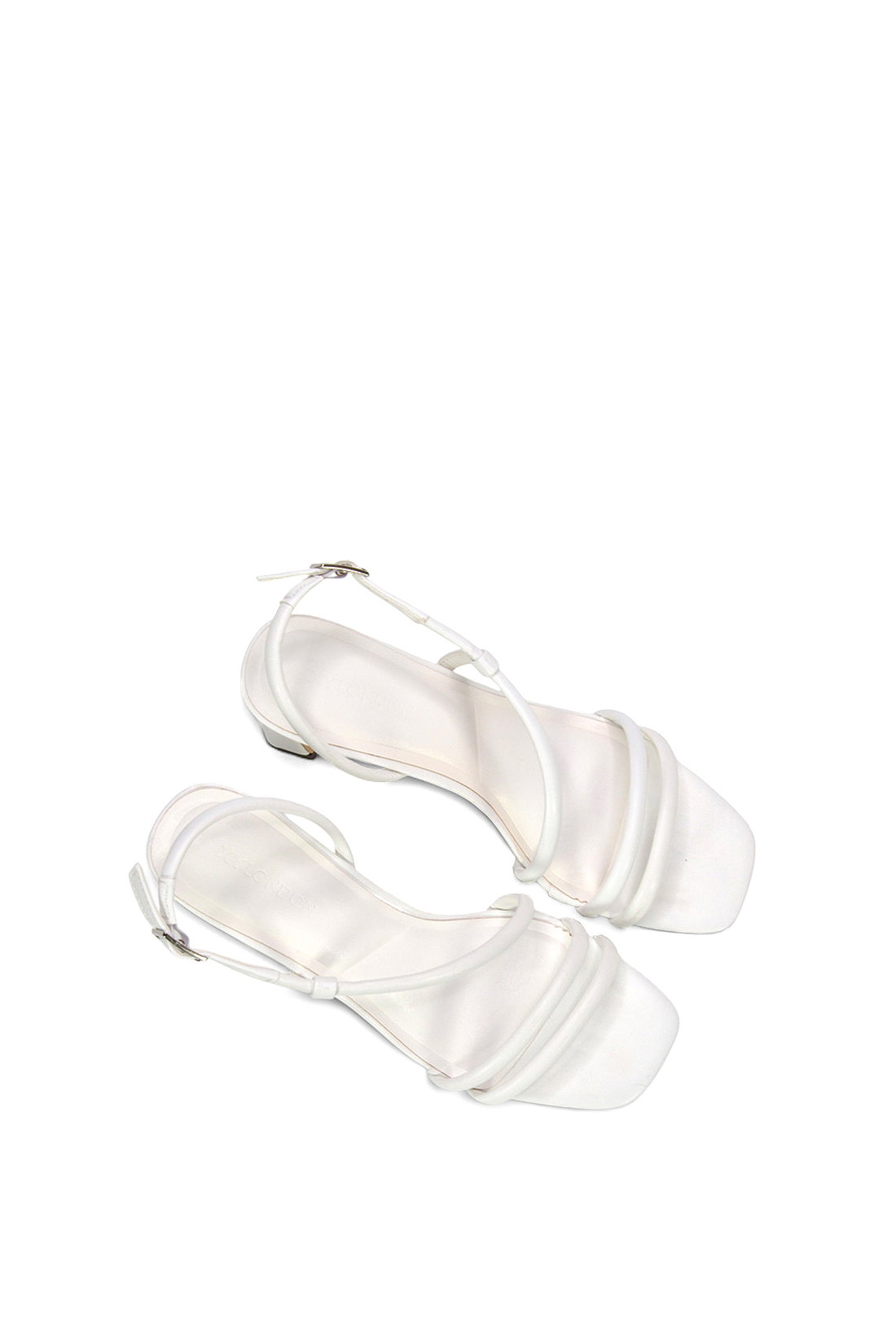 White XY LONDON White Strappy Slingback Mid Block Heel Sandals With Square Toe, Image 6 of 6