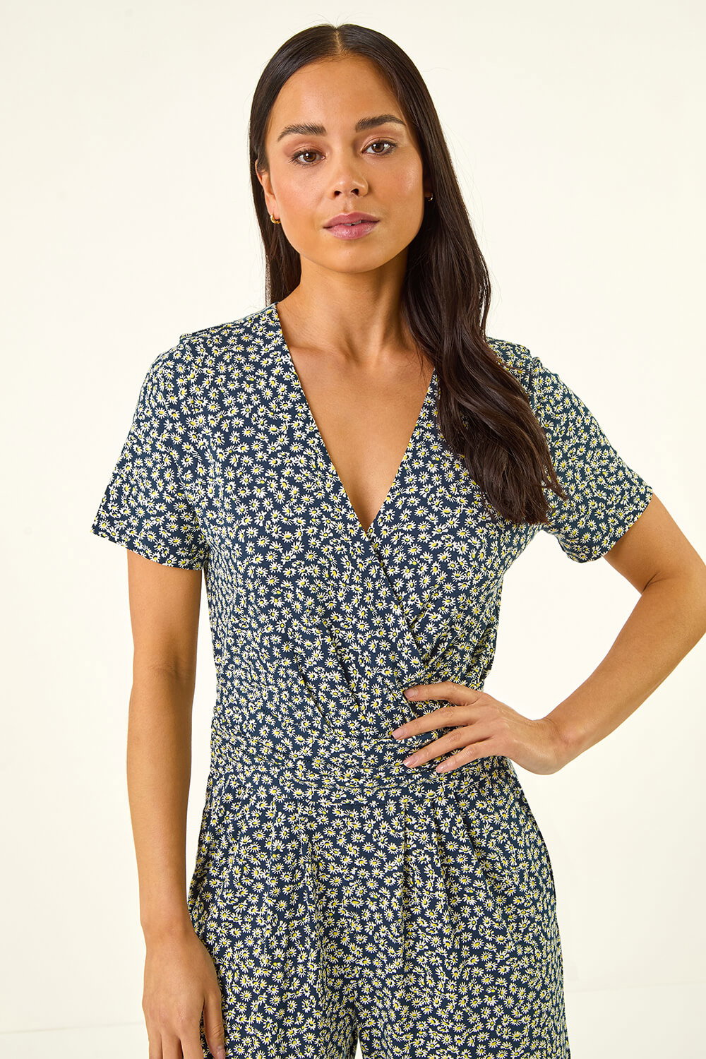 Navy Petite Daisy Print Wrap Jumpsuit, Image 5 of 5