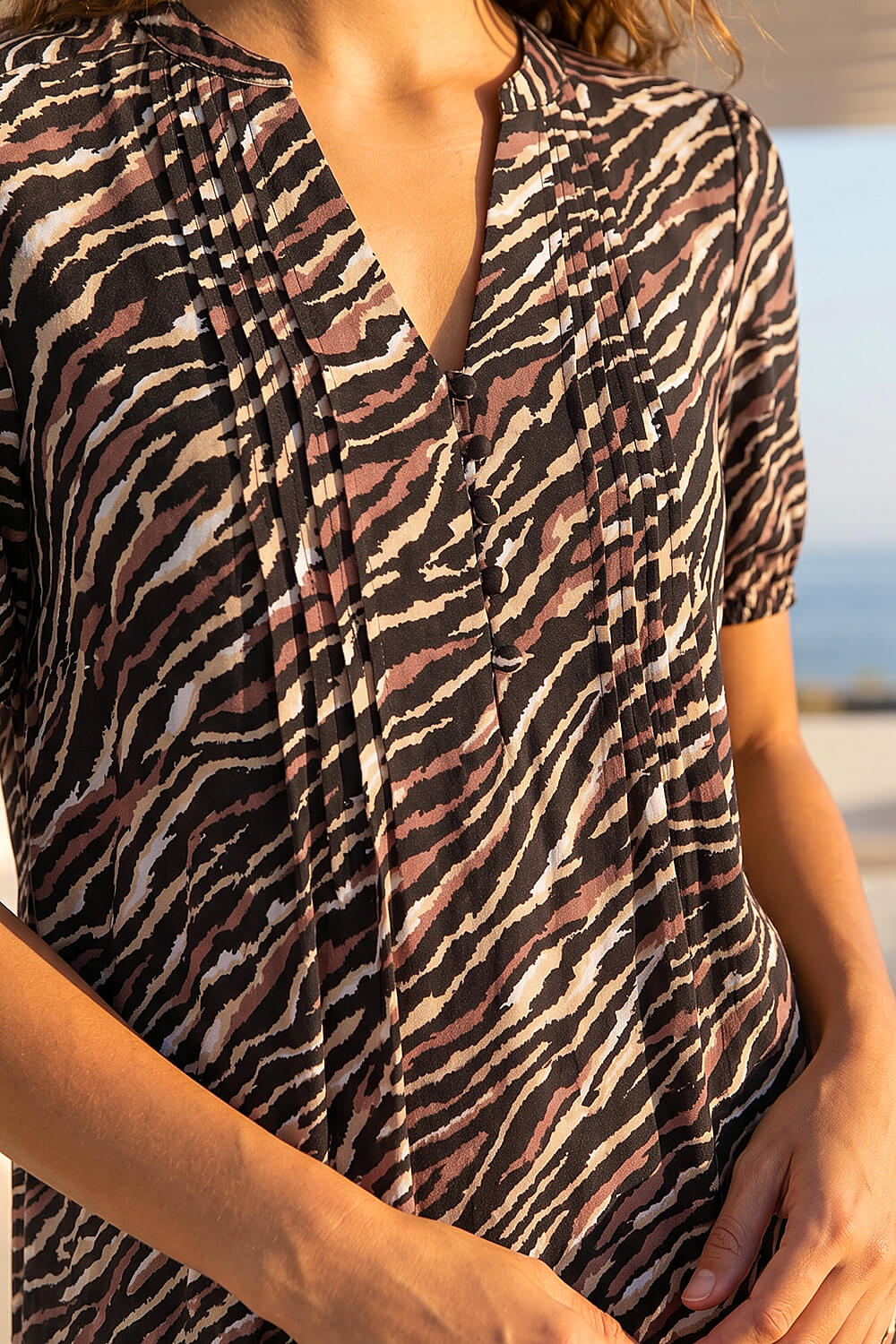Brown Animal Print Pintuck Smock Dress, Image 5 of 4