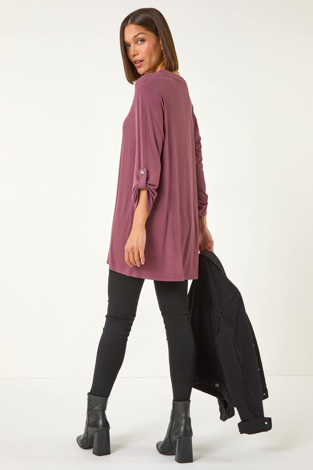 Mauve Ribbed Buttoned Stretch Shirt, Image 4 of 5