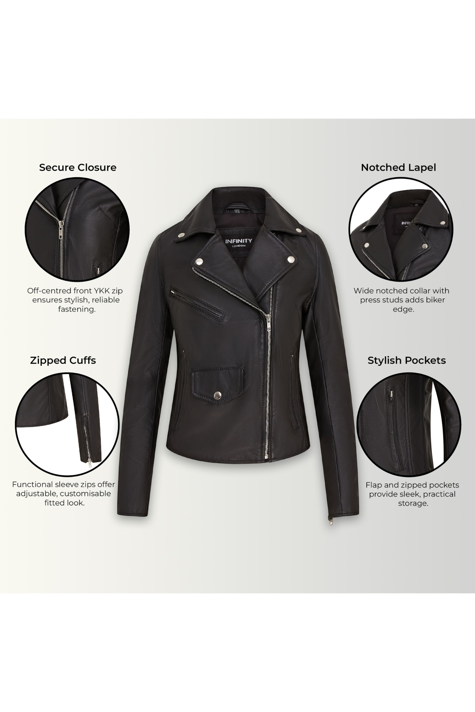 Black Classic Brando Biker Leather Jacket, Image 3 of 8