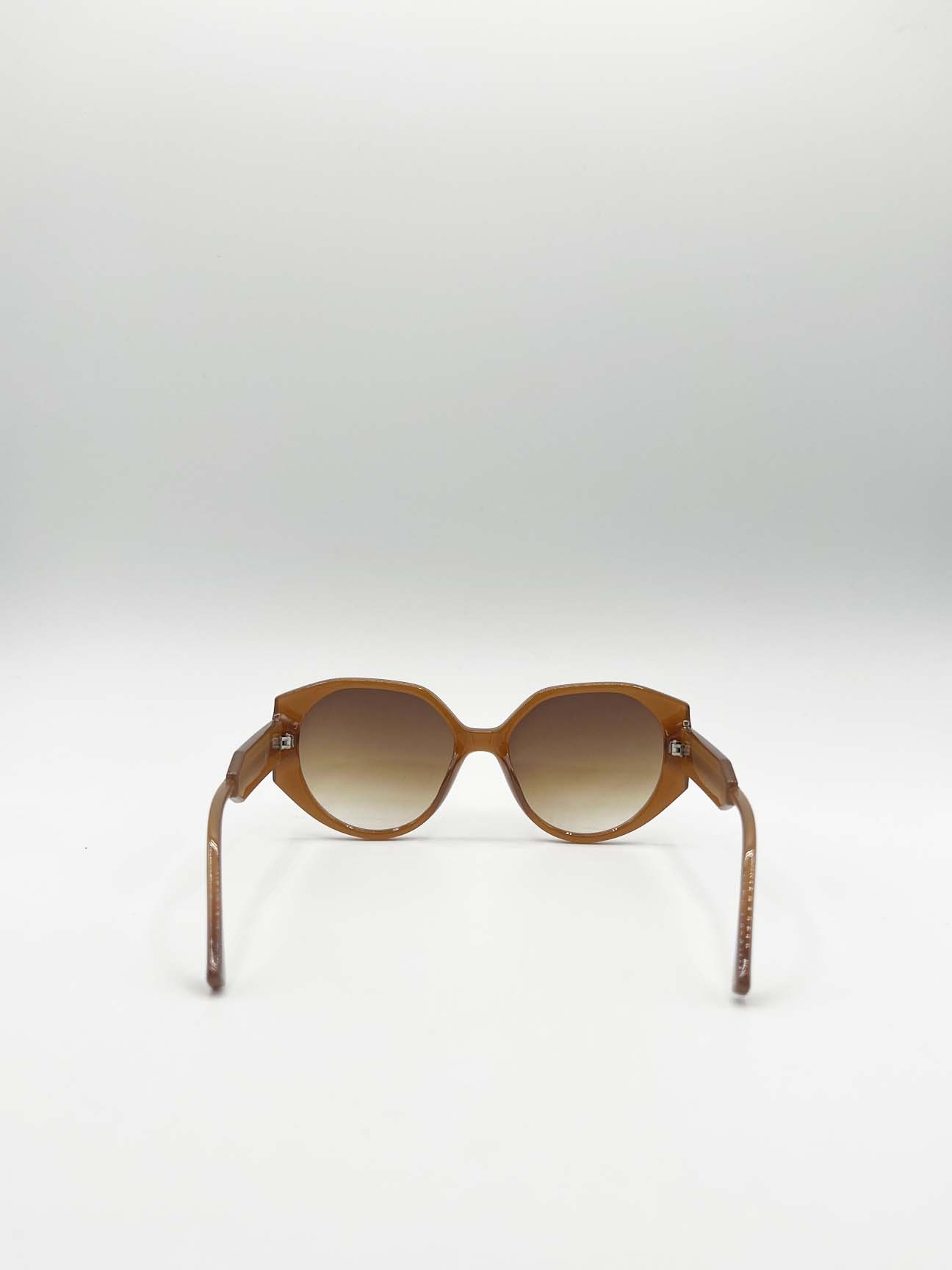 Brown Round Circle Sunglasses in Brown, Image 6 of 6
