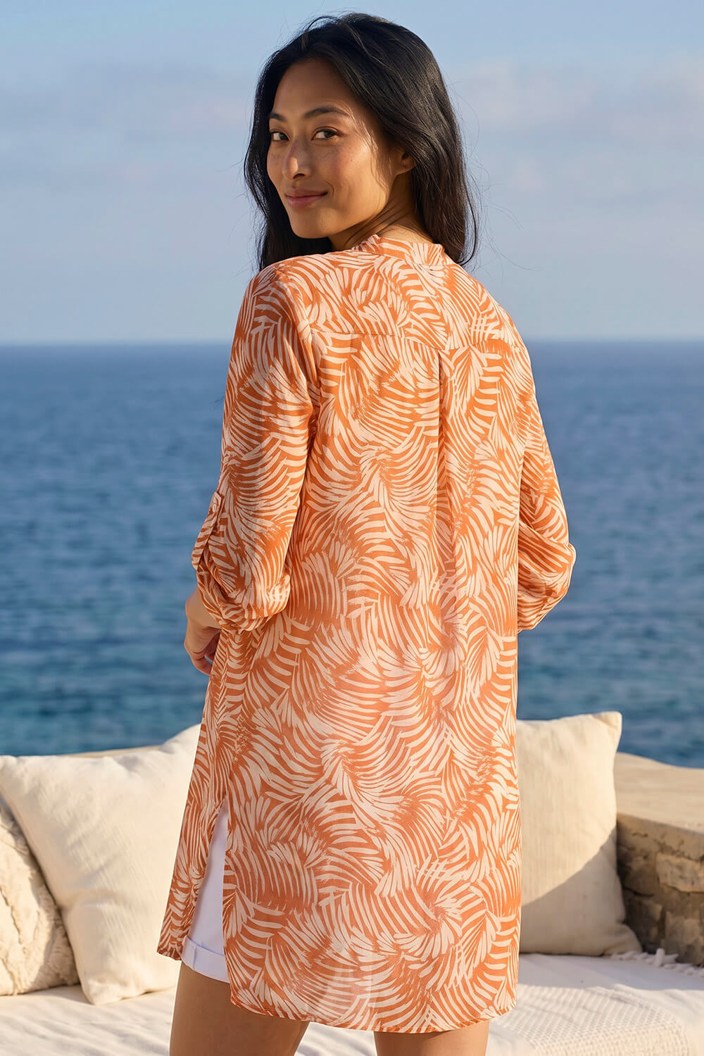 CORAL Petite Leaf Print Longline Shirt, Image 4 of 4