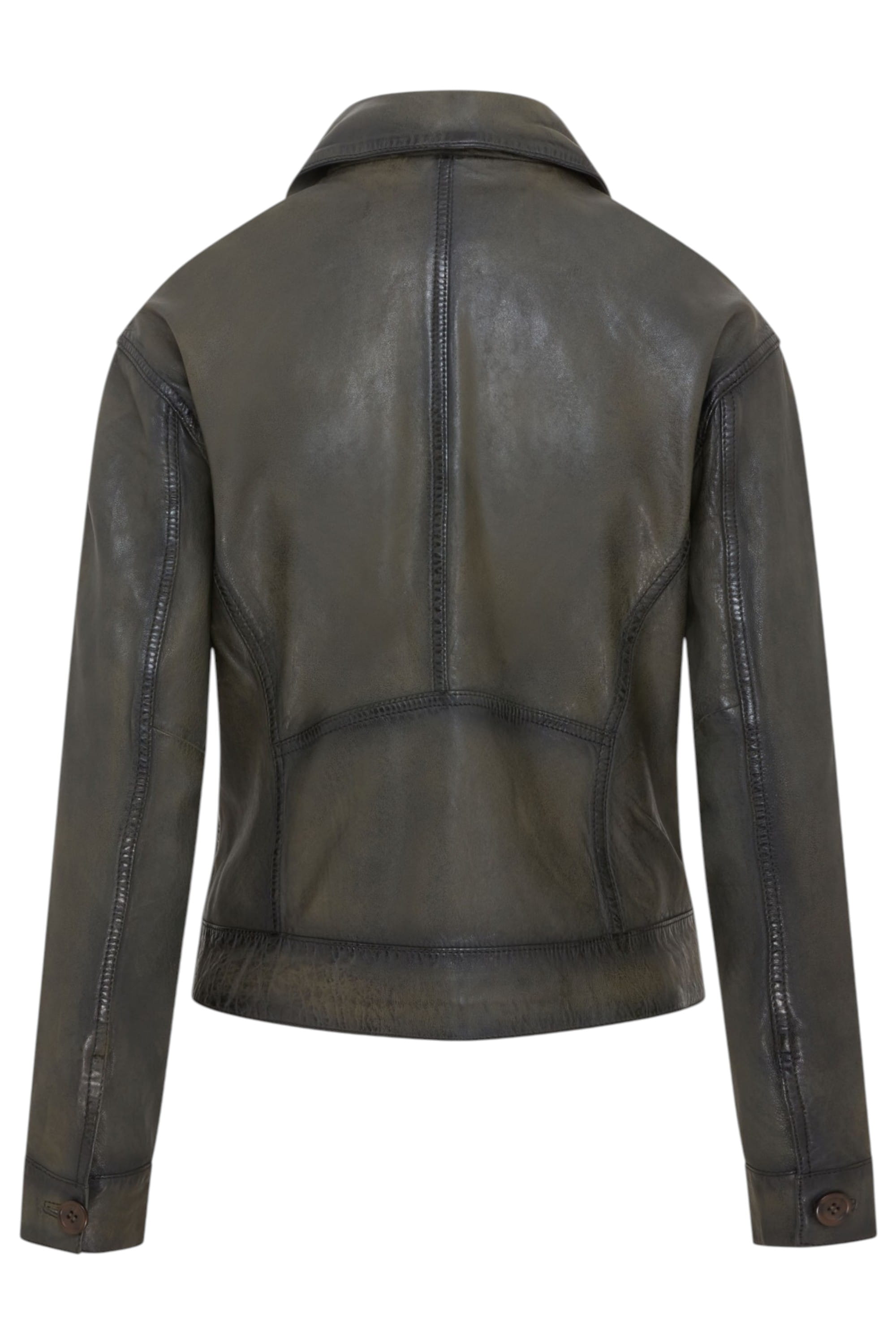 Olive Retro Biker Leather Jacket - Kopervik, Image 4 of 6