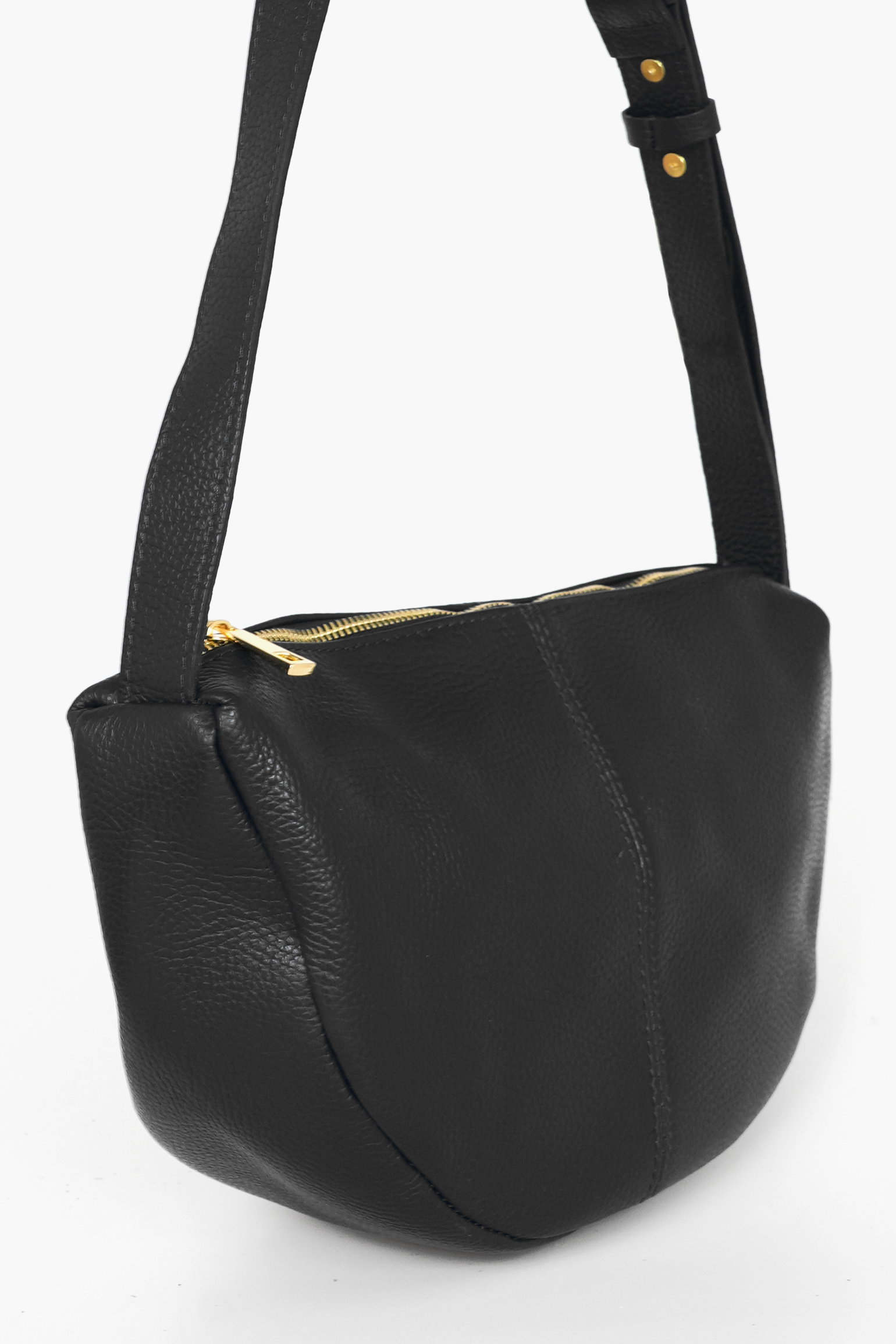 Black Italian LeatherHalf Moon Crossbody Bag, Image 3 of 3