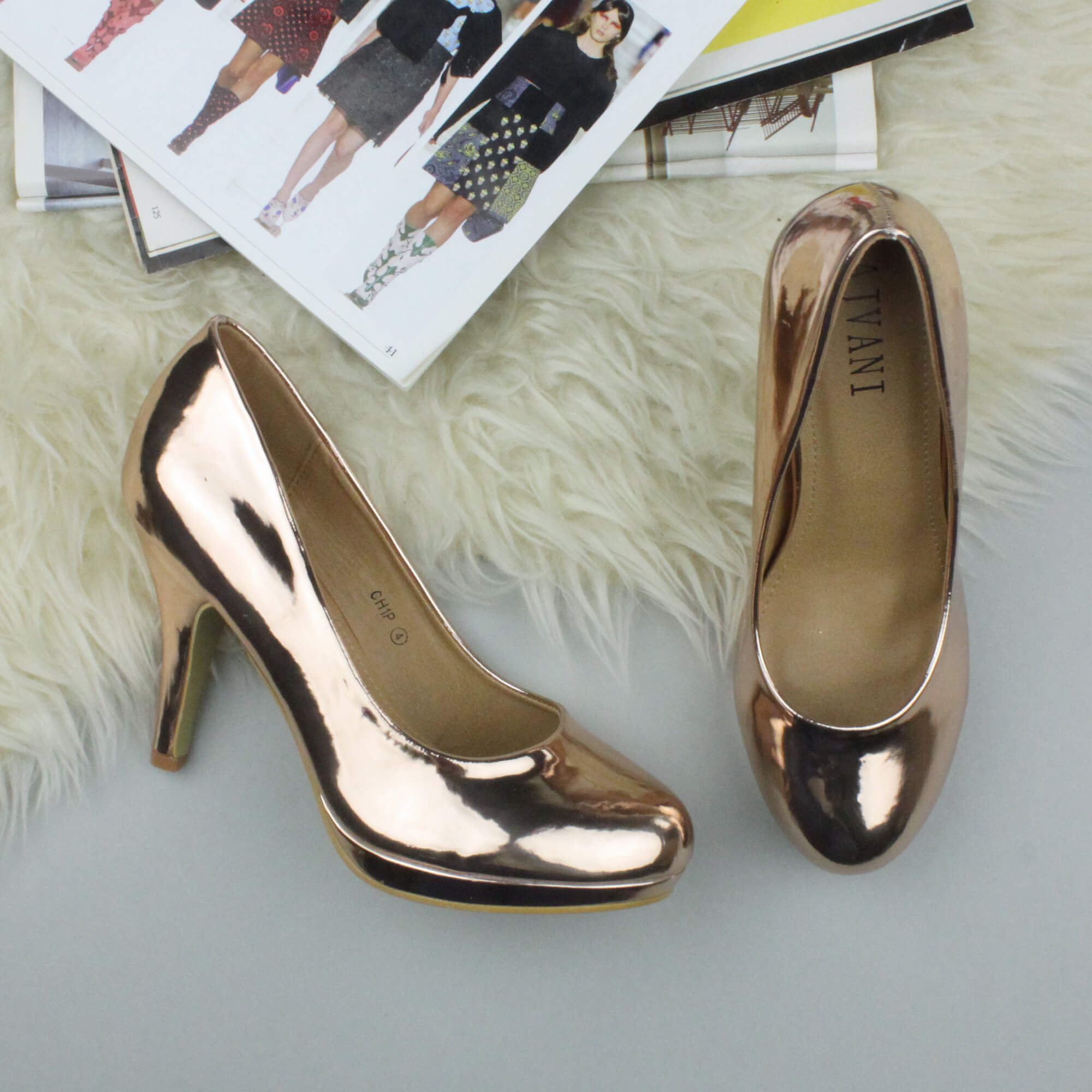 Rose Gold AJVANI Rose Gold High Heel Court Shoes, Image 4 of 6