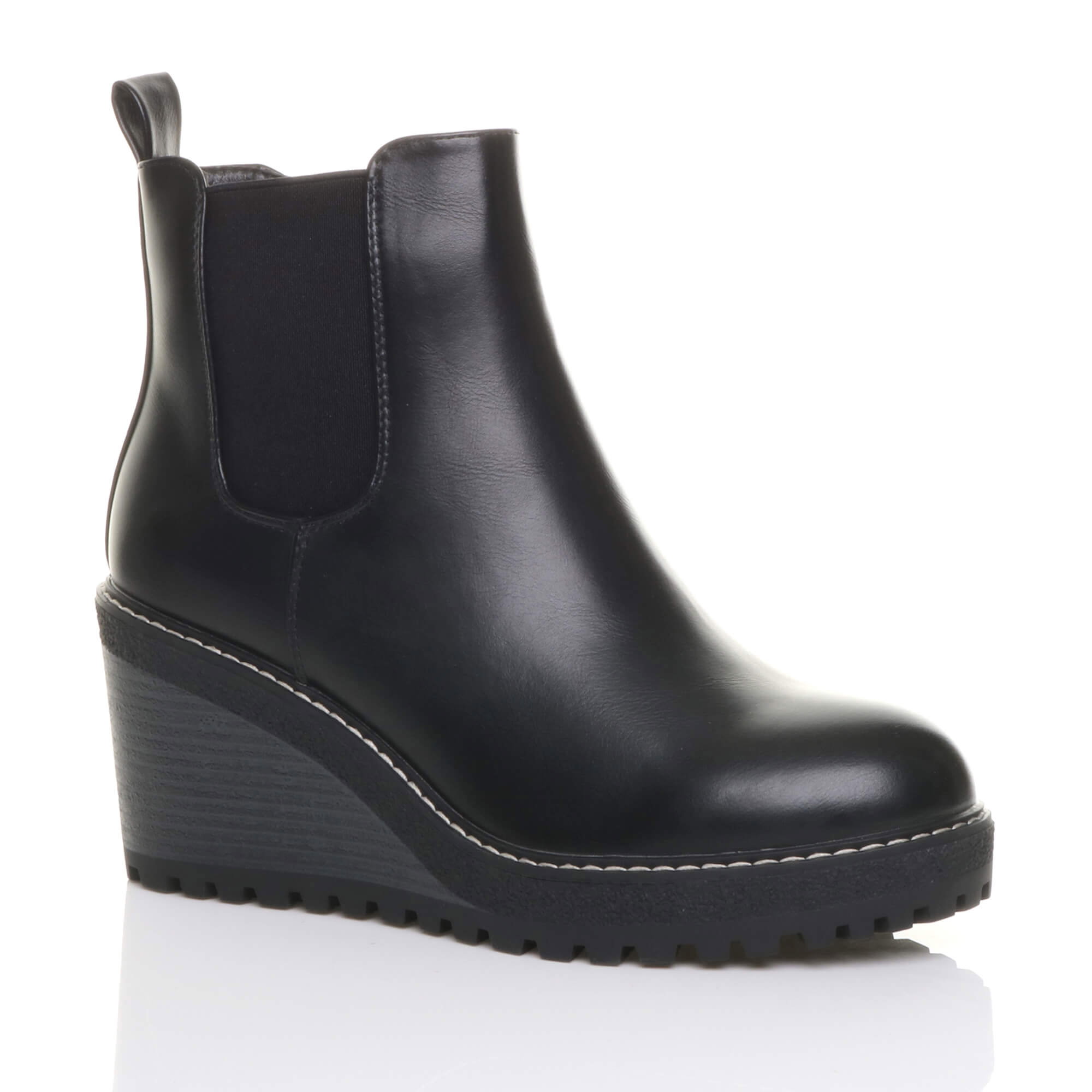 Black AJVANI Black High Wedge Heel Chelsea Ankle Boots, Image 1 of 6