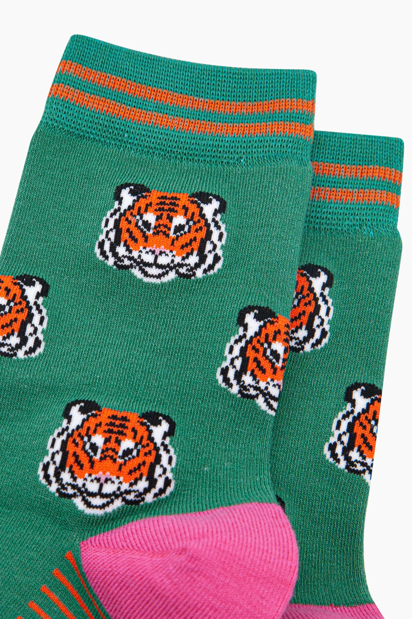 Green Tiger Faces Bamboo Socks in Green, Image 2 of 4