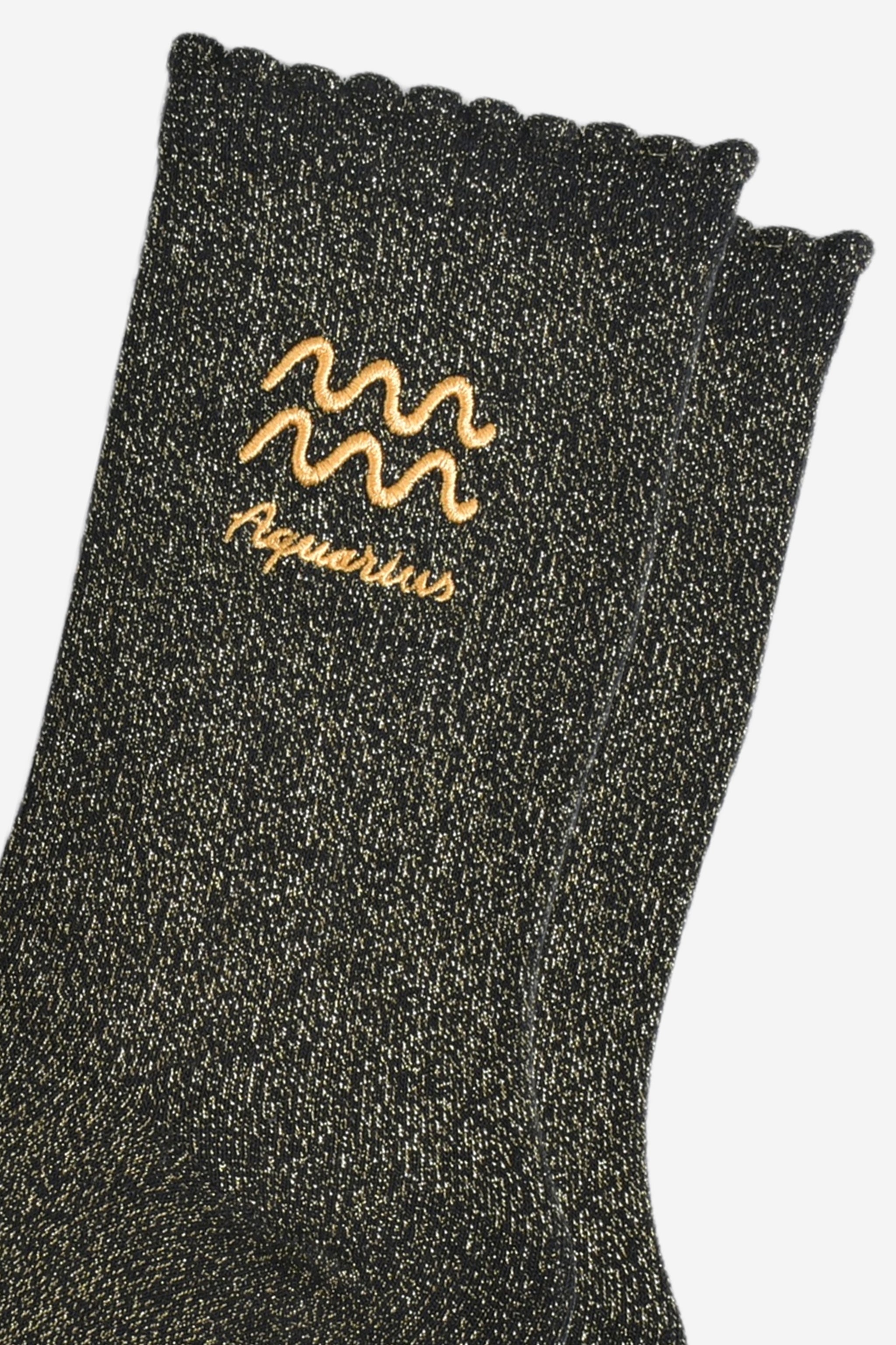 Black Embroiderd Aquarius Zodiac Glitter Socks, Image 3 of 4