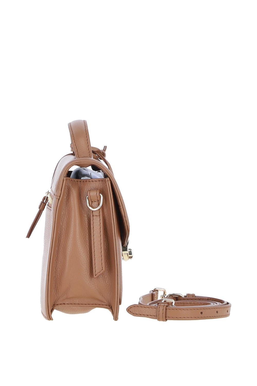 Camel Ashwood Leather Camel Compact Handbag With Detachable Crossbody Strap, Image 4 of 4