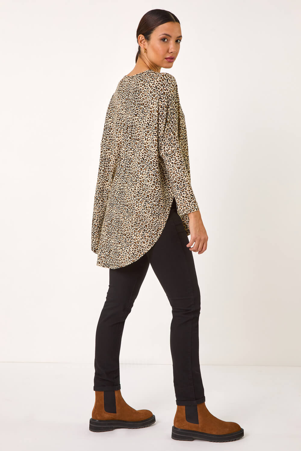 Natural Animal Print Stretch Tunic Top, Image 4 of 5