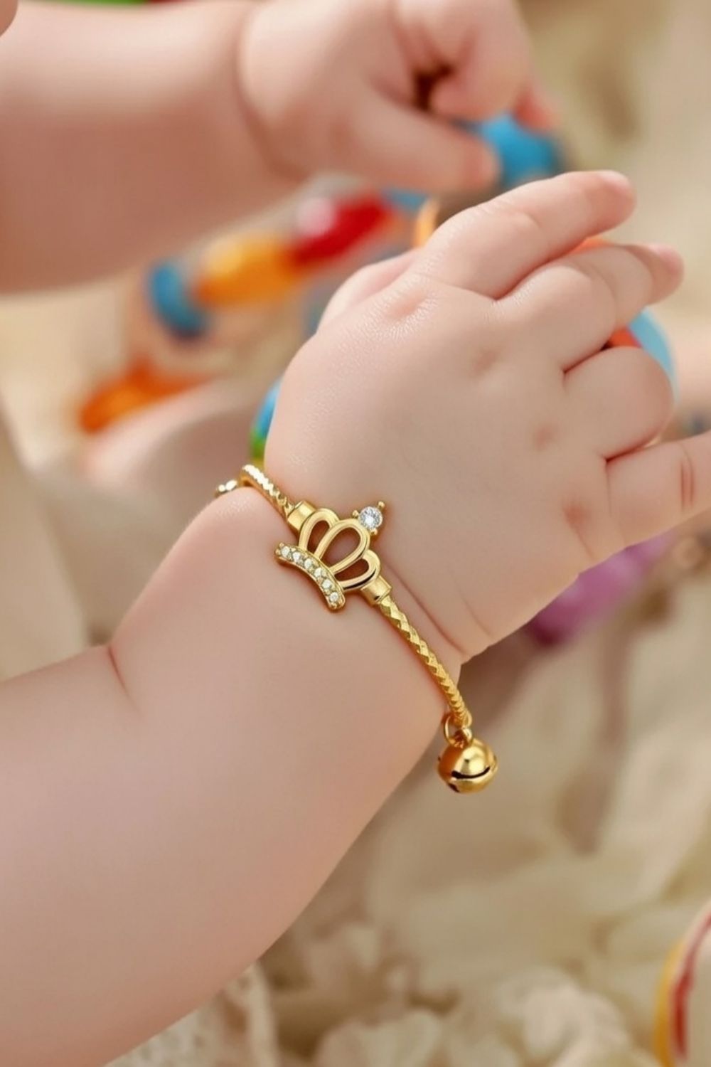Zircon Crown Charm Adjustable Brass Bracelet For Kids, Image 2 of 2