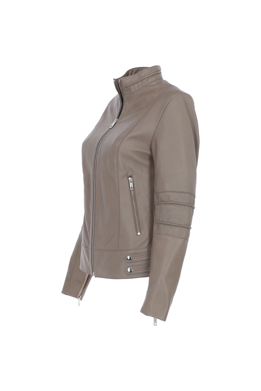 Taupe 'Lillian' Real Leather Biker Jacket, Image 2 of 4