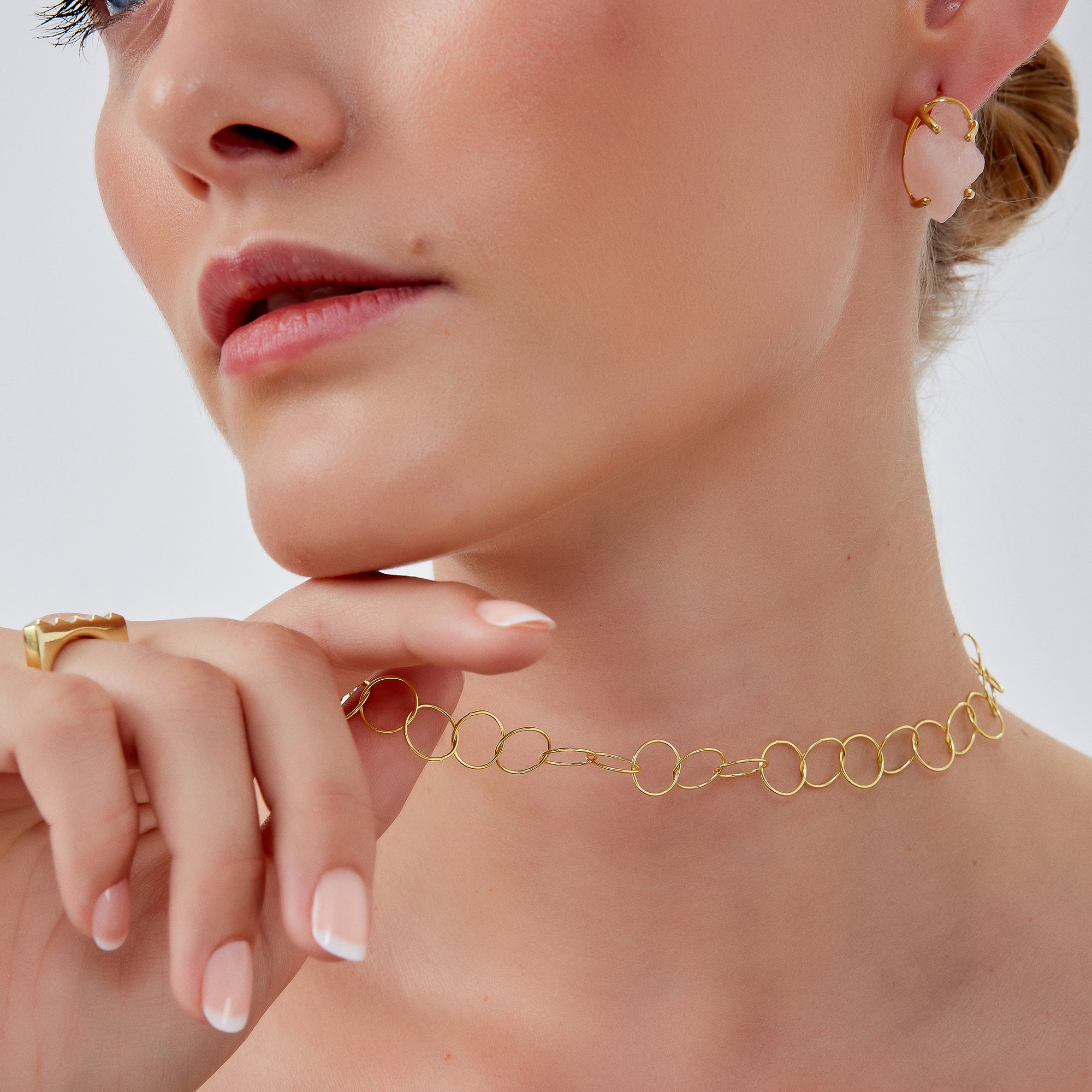 Gold Circle Hoops Sterling Silver Chain Necklace, Image 2 of 6