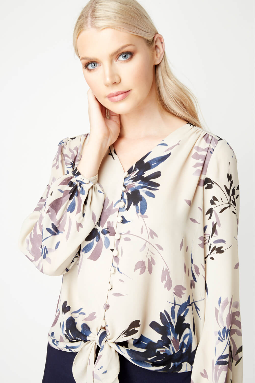 Multi Printed Knot Front Blouse, Image 5 of 5