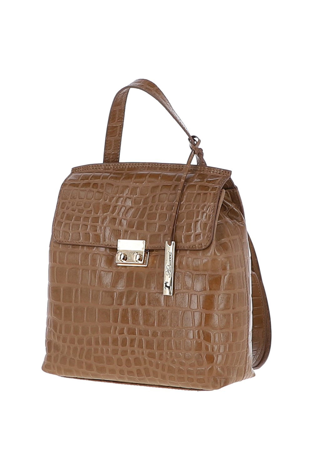 Tan Ashwood Leather Tan Croc Print Real Leather Backpack, Image 2 of 3