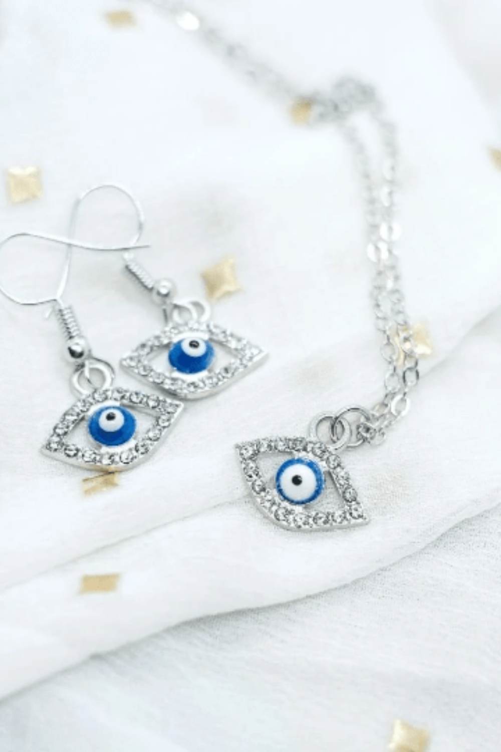 Silver Hamsa Evil Eye Zircon Dangle Earrings, Image 2 of 2