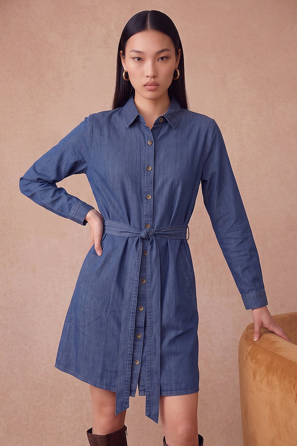Dusk Women's Denim Tie Front Shirt Dress Size 10