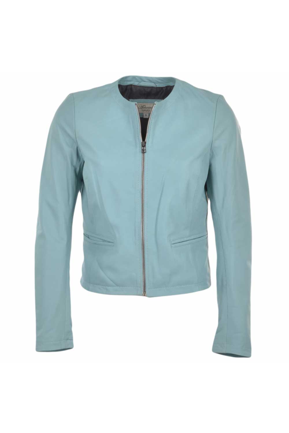 Sky Blue "Ethel" Real Leather Collarless Jacket, Image 1 of 3