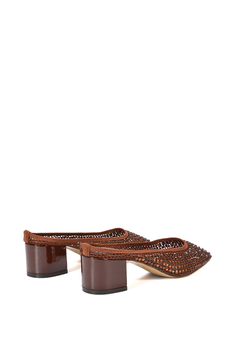 Brown XY LONDON Brown 'Brooklyn' Square Toe Court Shoe Mule Block Heels With Crystal Mesh, Image 4 of 6