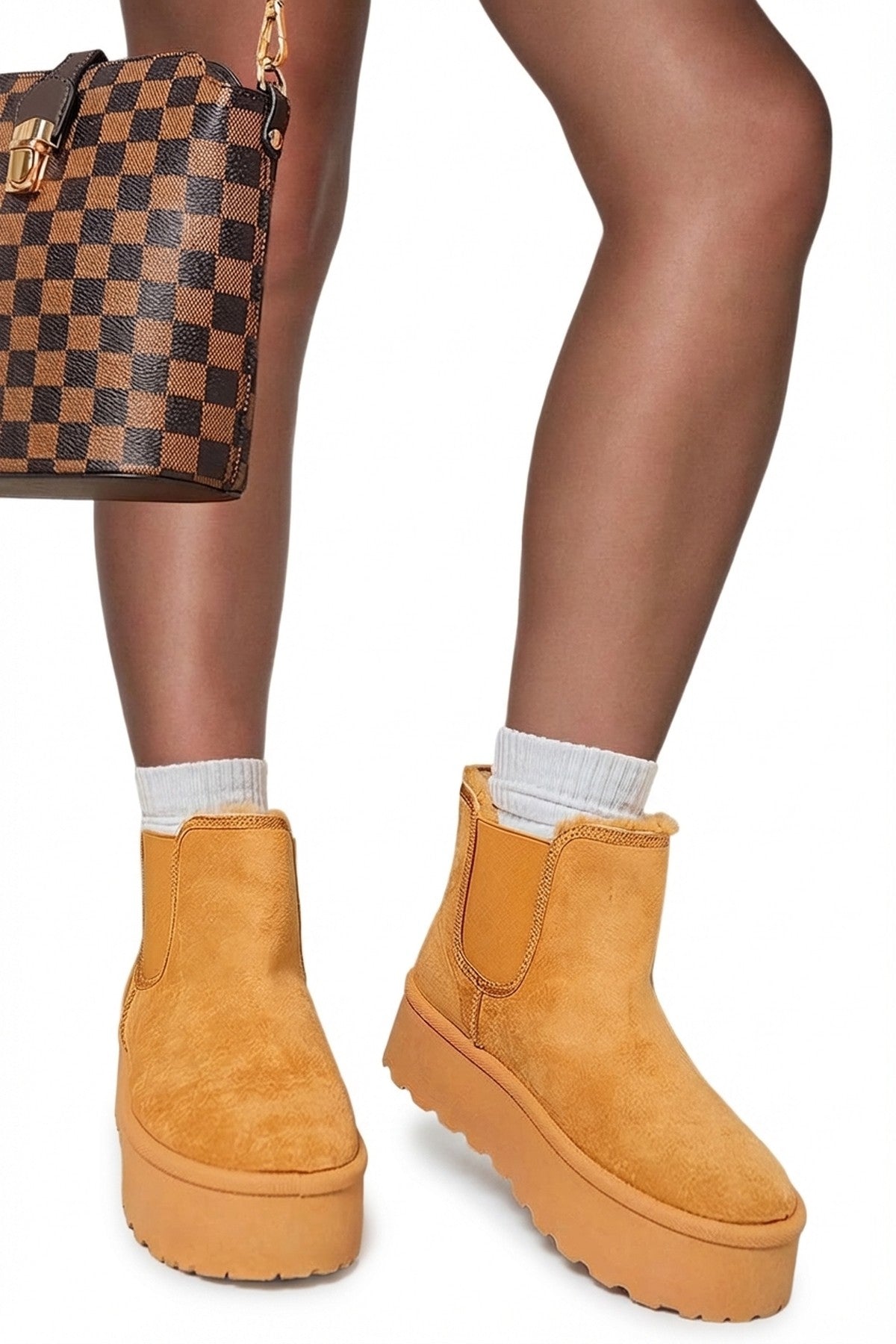 Camel iKrush Camel Edith Fluffy Platform Sole Chelsea Faux Fur Lined Ankle Boots, Image 8 of 8