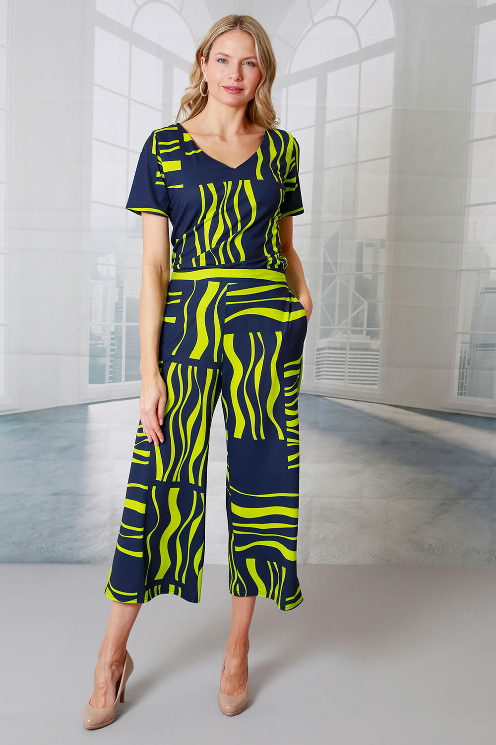 Navy  Julianna Abstract Print Stretch Top, Image 3 of 4