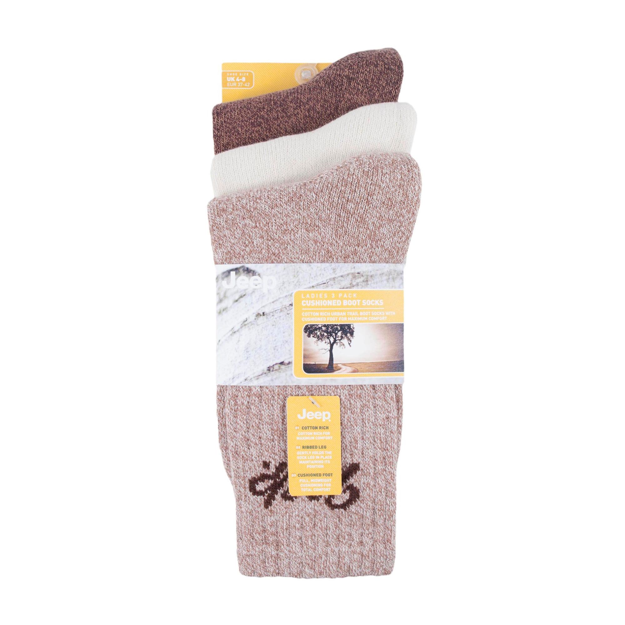 Cream 3 Pack Cotton Rich Ribbed Boot Socks, Image 3 of 3