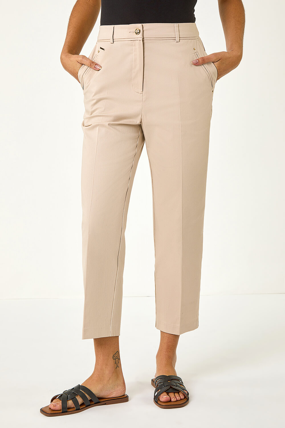 Stone Cotton Stretch Cropped Trouser, Image 5 of 5