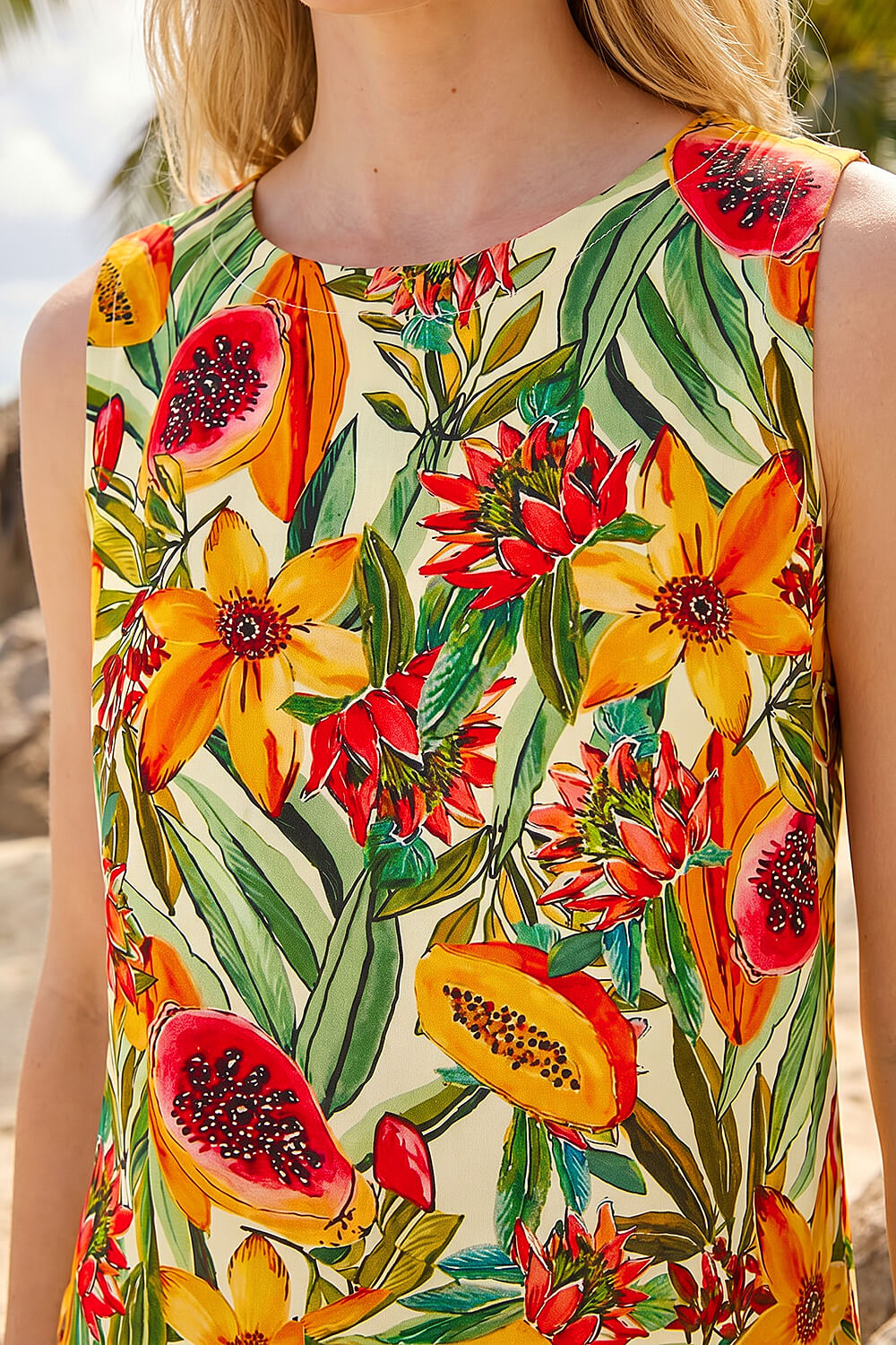 Green Floral Fruit Print Shell Top, Image 5 of 4