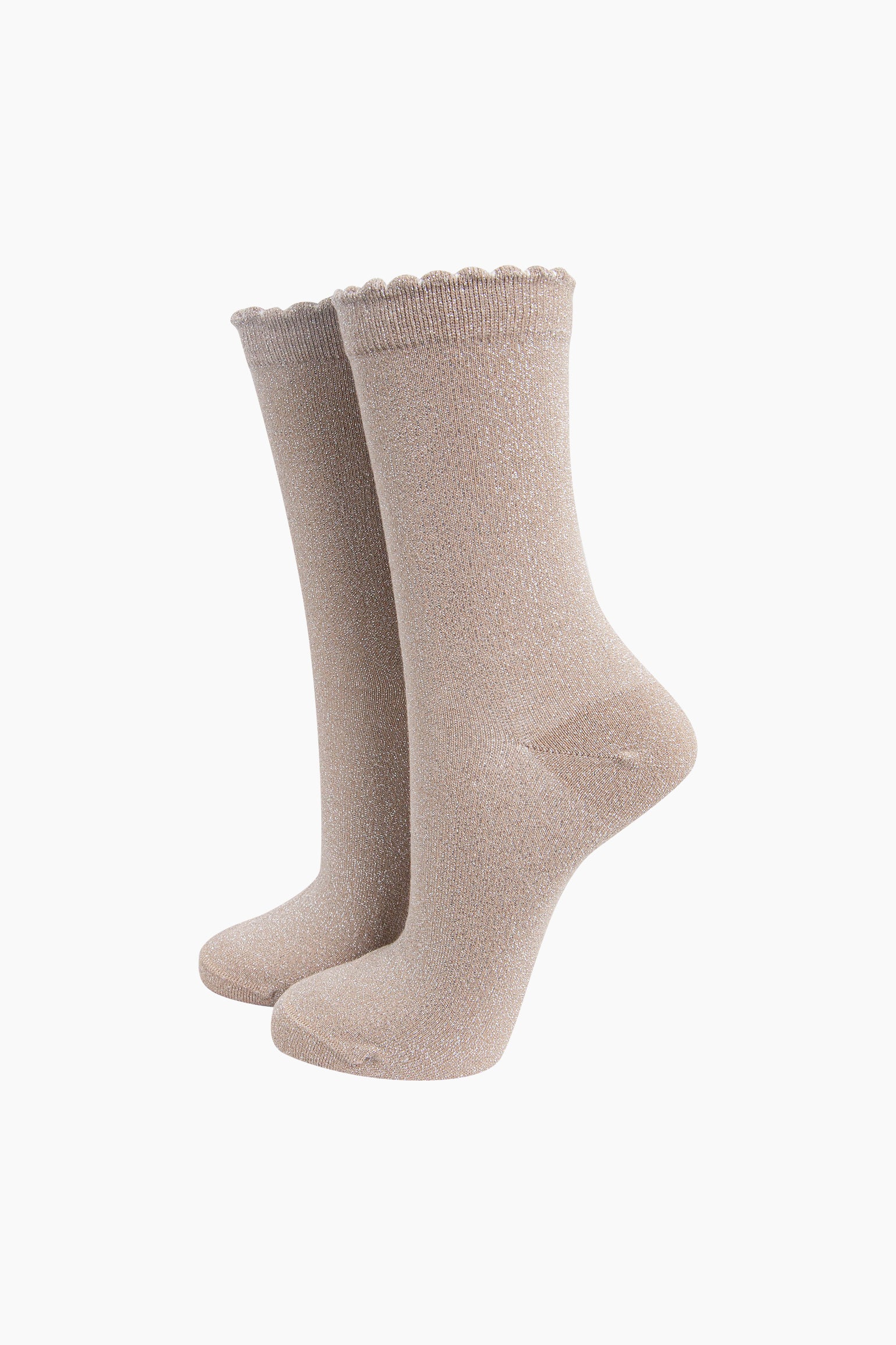 Camel Plain Combed Cotton Glitter Socks, Image 1 of 4