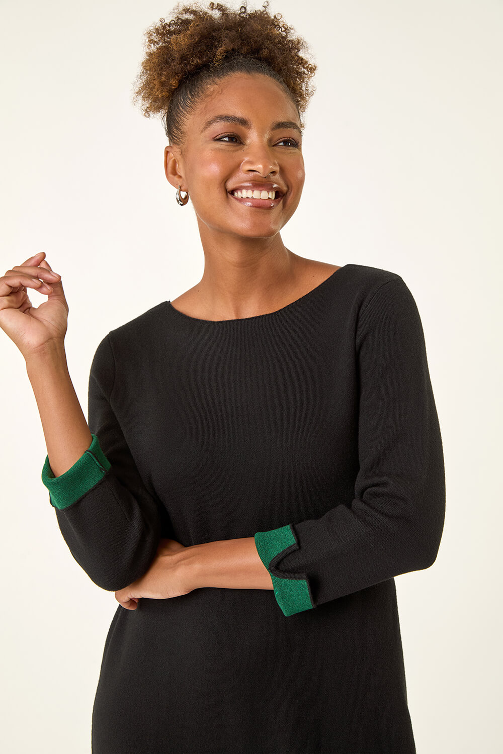 Forest Contrast Sleeve Knitted Shift Dress, Image 5 of 5