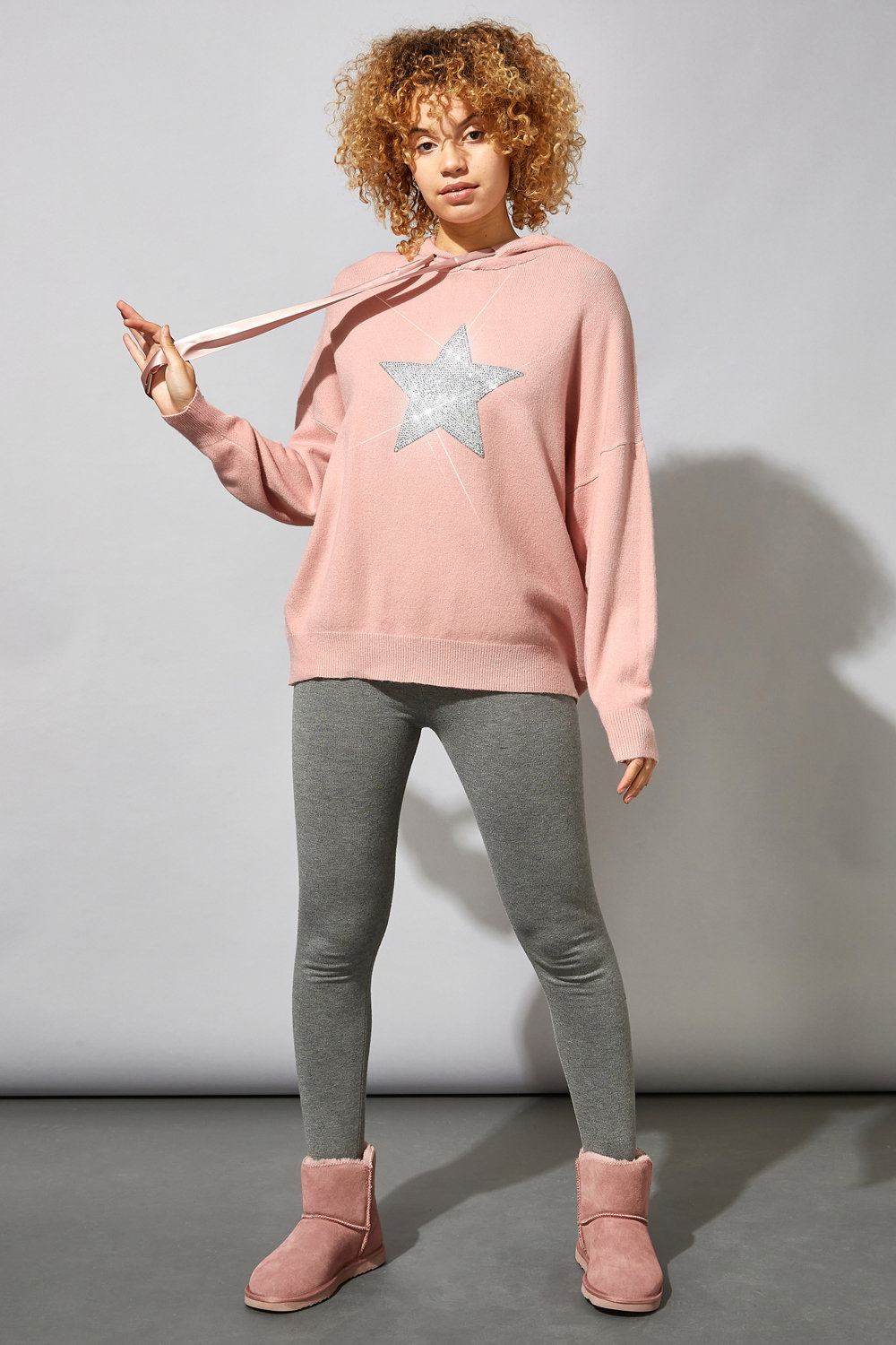 Pink Star Embellished Knitted Hoodie, Image 3 of 4
