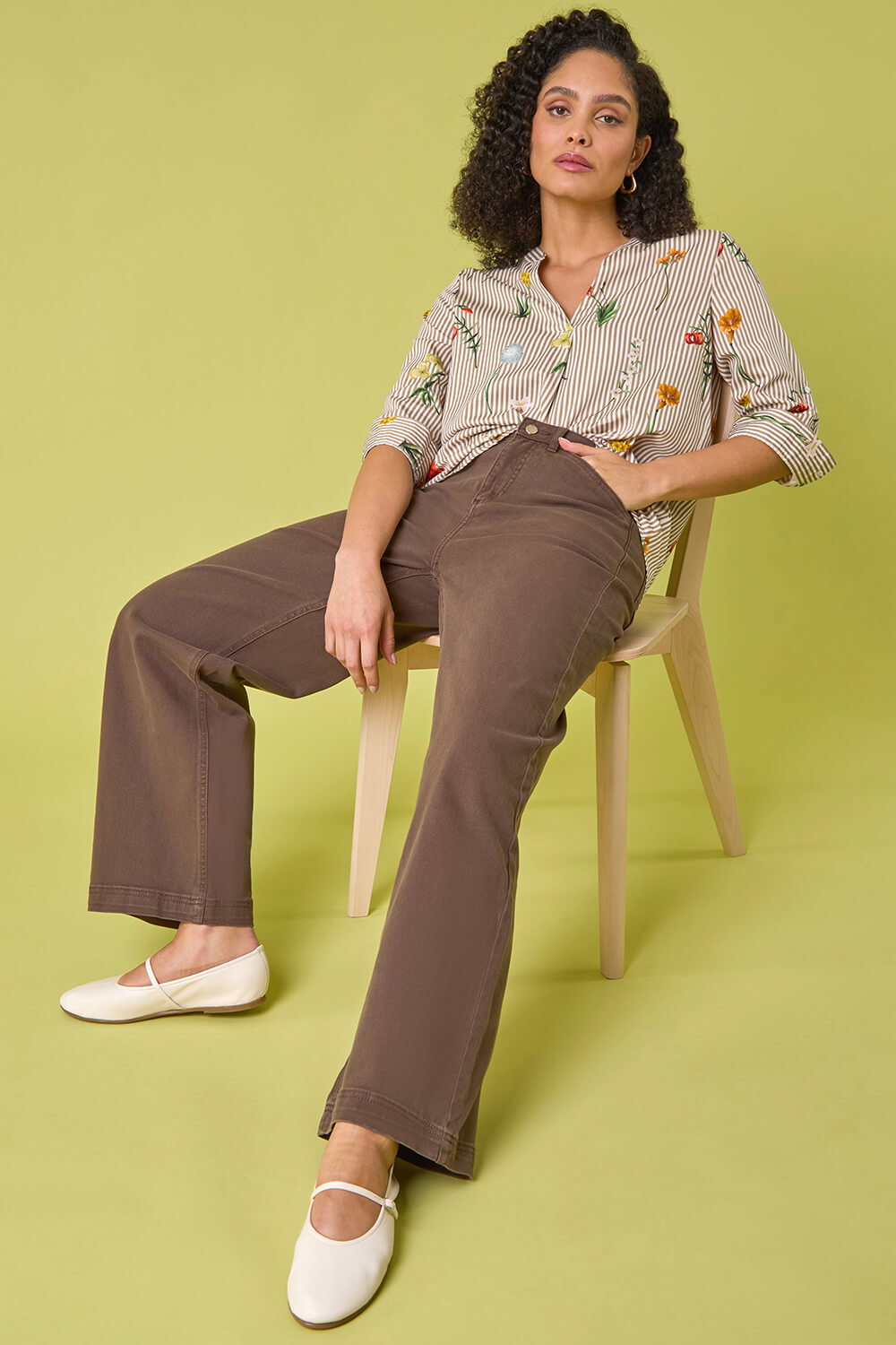 Chocolate Cotton Blend Wide Leg Stretch Jeans, Image 8 of 7