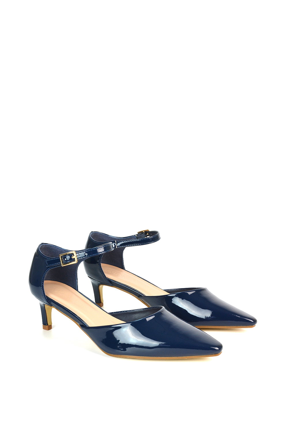 Navy XY LONDON Navy 'Kacey' Low Heel Court Shoes With Slingbacks, Image 4 of 6