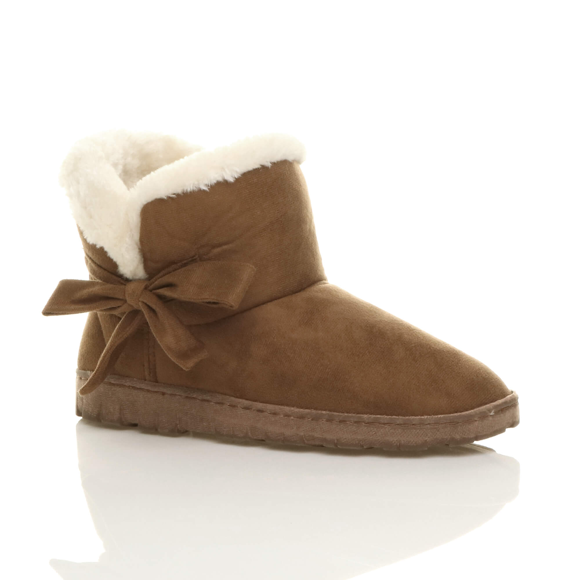 Tan AJVANI Tan Faux Fur Lined Ankle Boots Slippers, Image 1 of 6