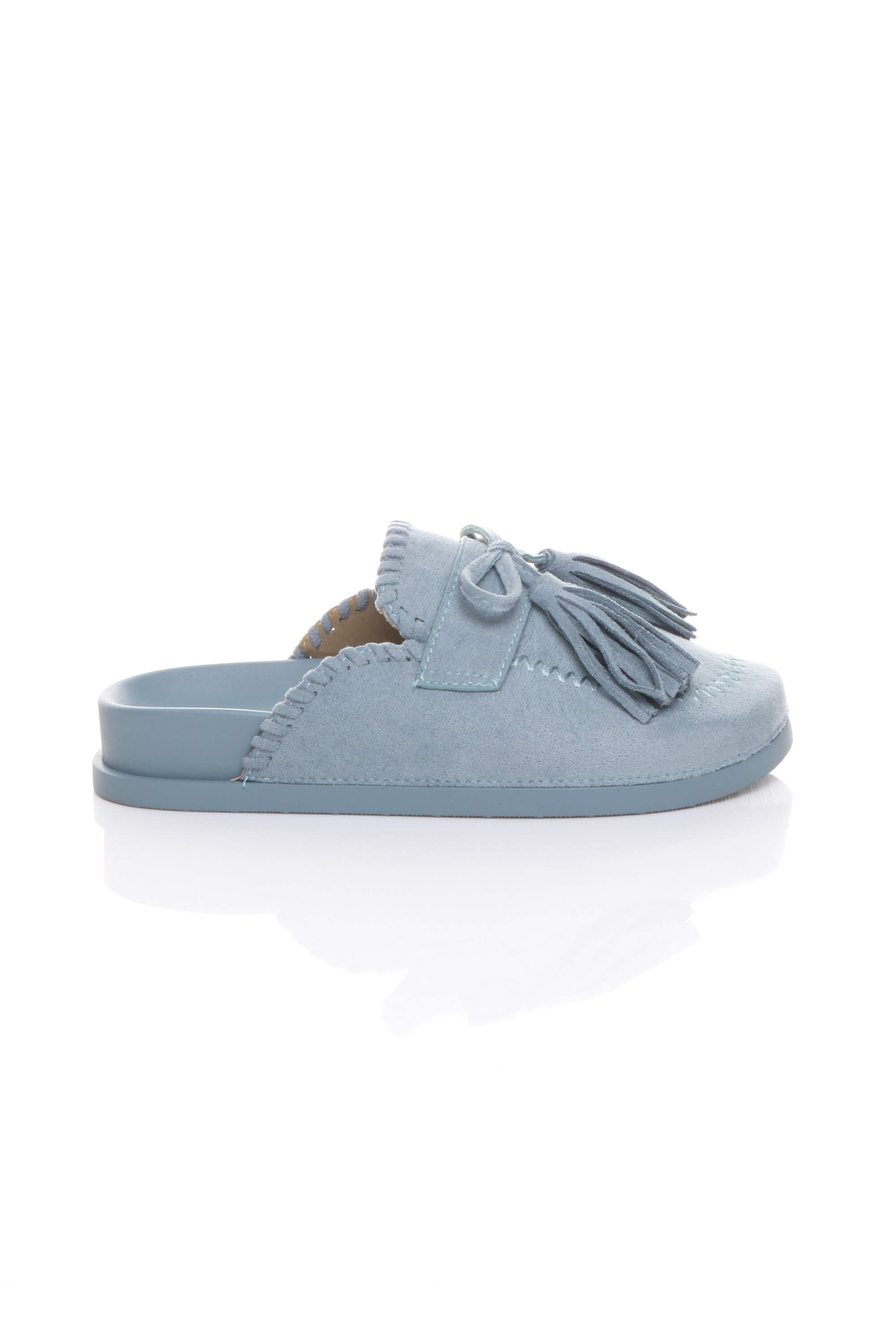 Light Blue AJVANI Light Blue Flat Tassel Moccasin Mules Sandals Sliders, Image 2 of 4