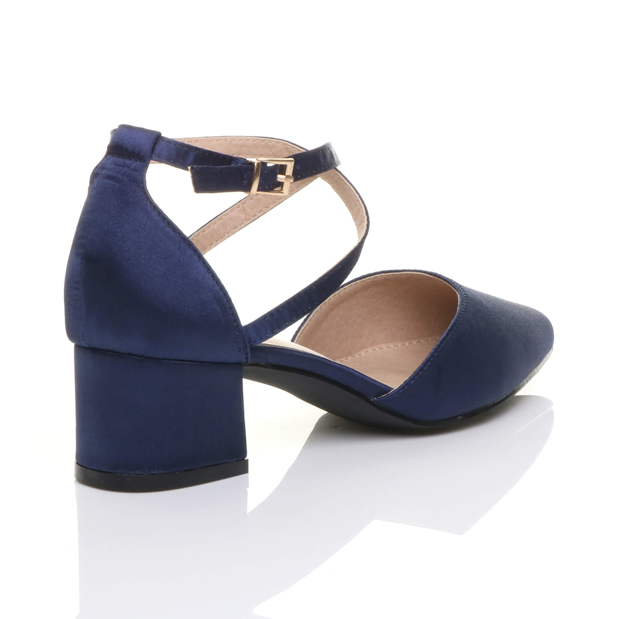 Navy Blue AJVANI Navy Blue Mid Block Heel Crossed Strap Pointed Toe 2 Part Heels, Image 4 of 6
