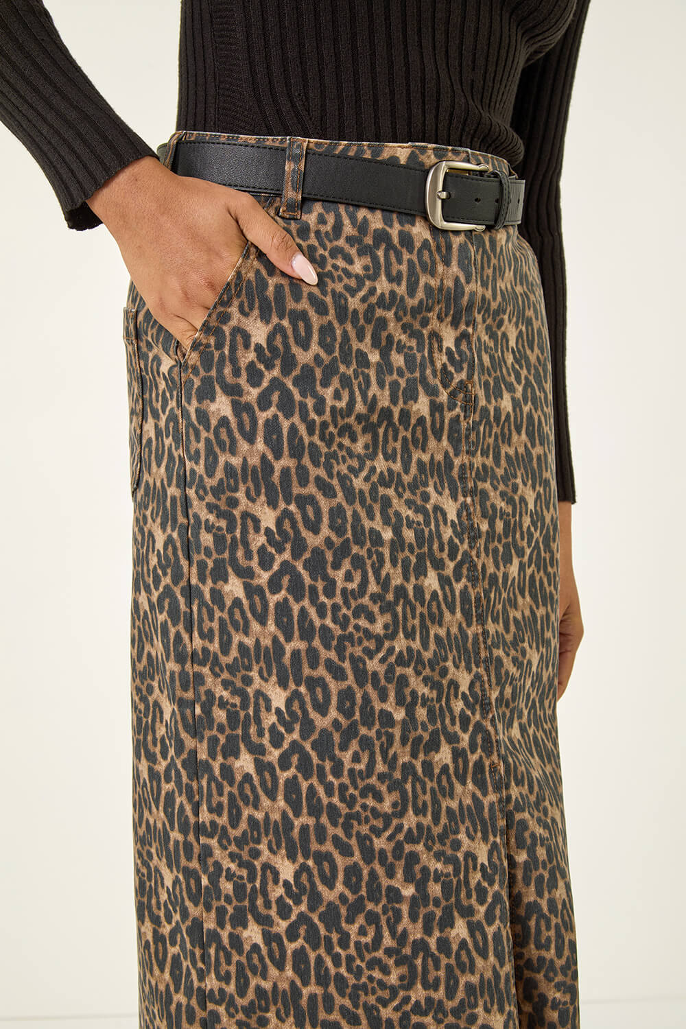 Brown Animal Print Stretch Midi Skirt, Image 6 of 5