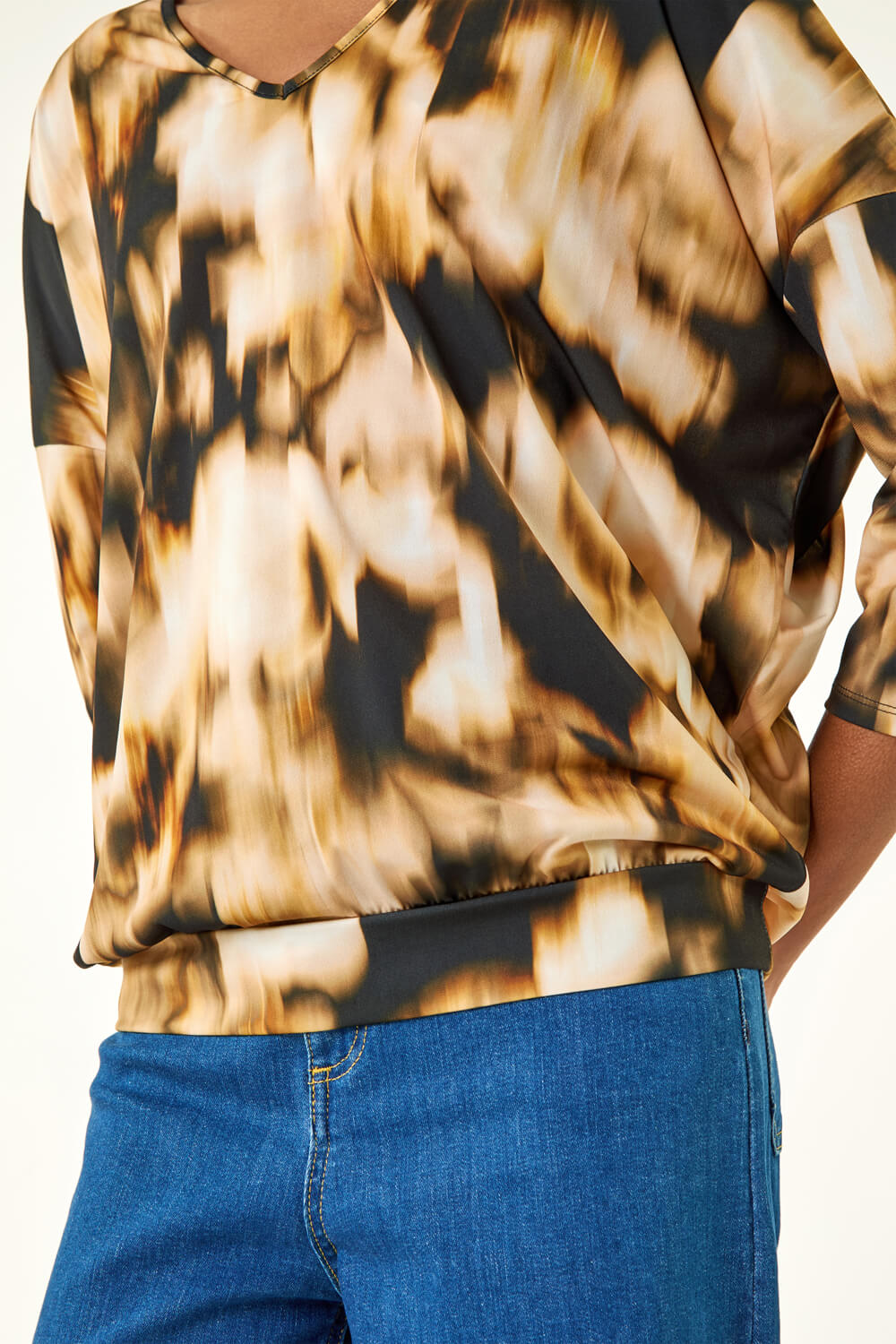 Stone Printed V-Neck Stretch Top, Image 6 of 5
