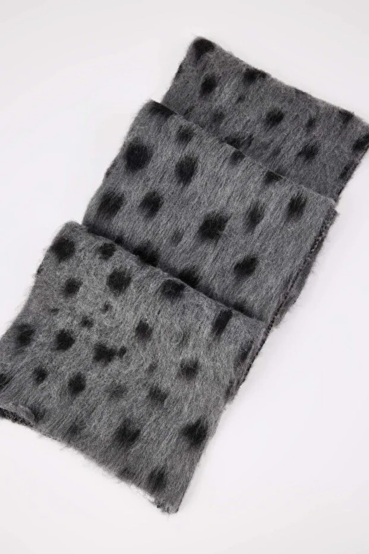 Grey Leopard Print Brushed Knit Soft Winter Scarf, Image 3 of 4