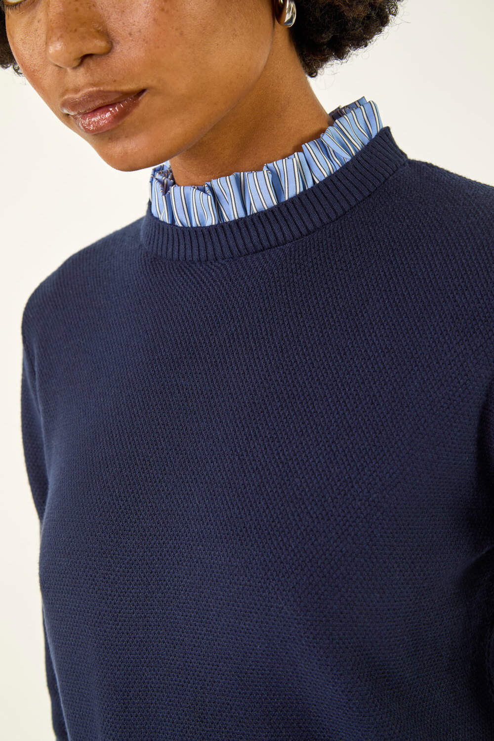 Navy Stripe Mock Shirt Knit Jumper, Image 6 of 5