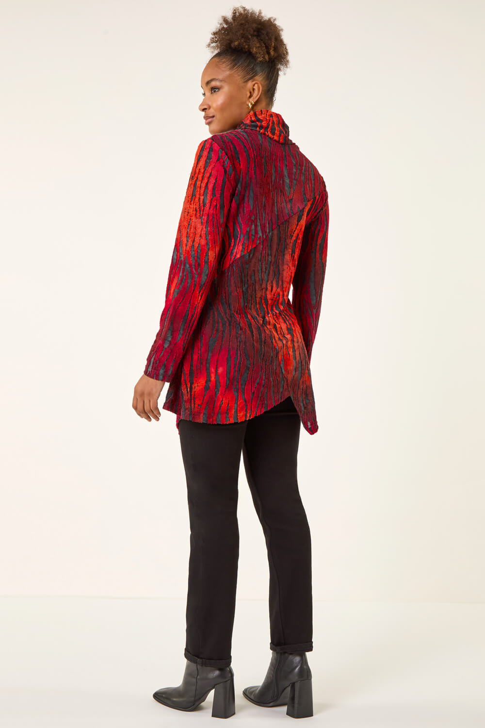 Red Zebra Print Burnout Tunic Top, Image 4 of 5