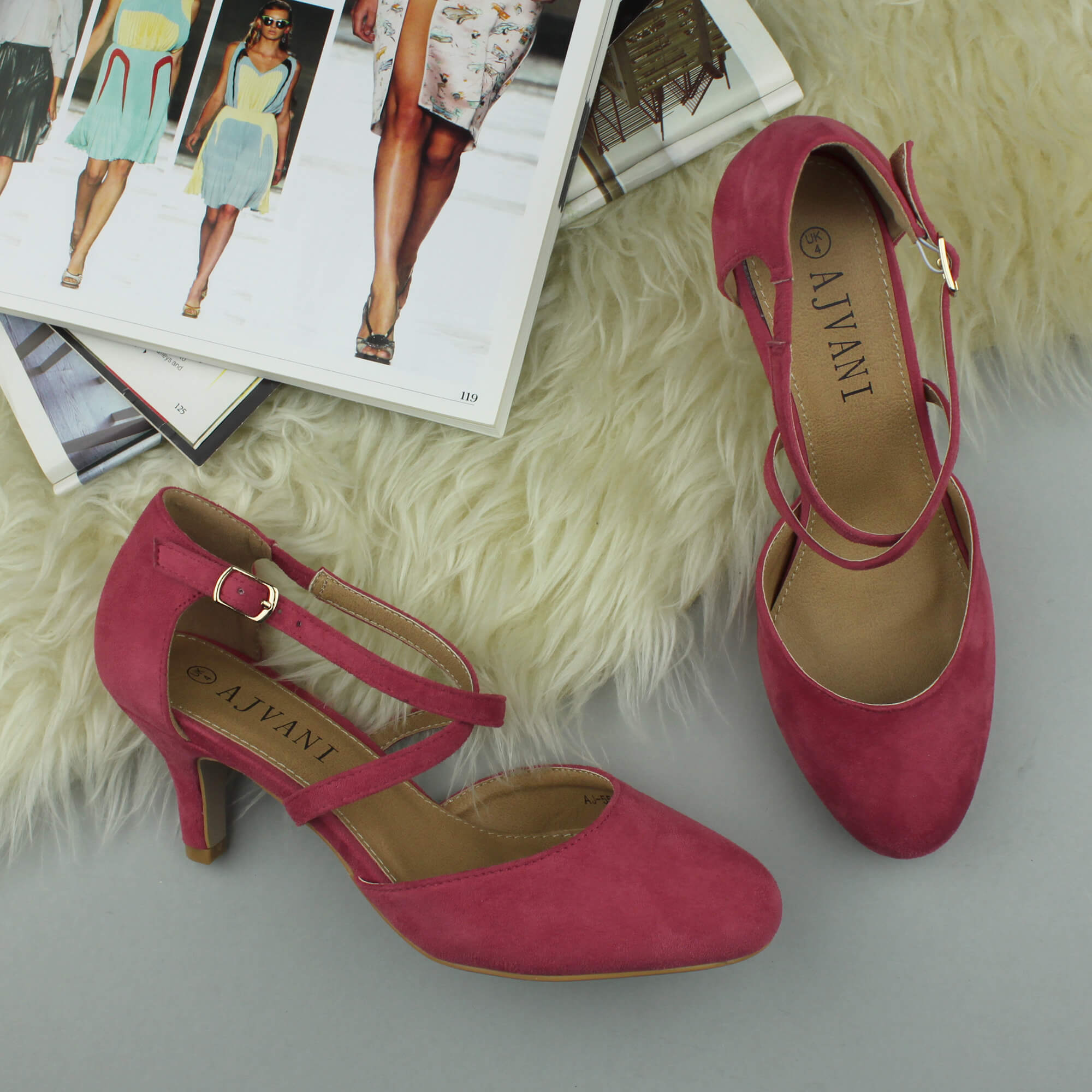 Coral AJVANI Coral Mid Heel Crossed Straps Court Shoes, Image 4 of 6