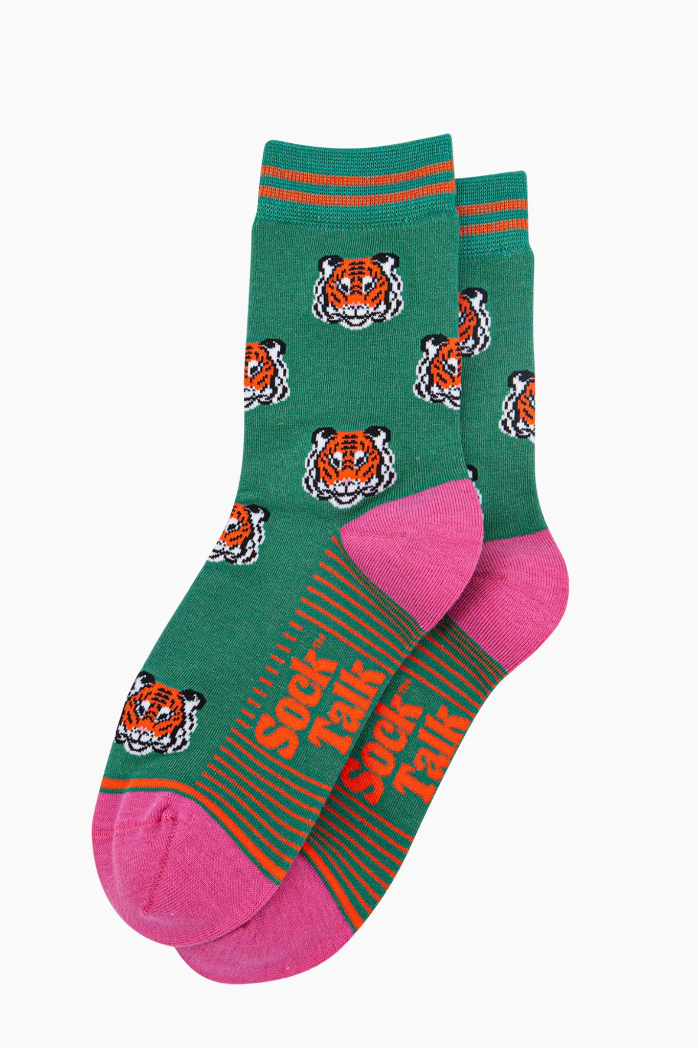 Green Tiger Faces Bamboo Socks in Green, Image 3 of 4