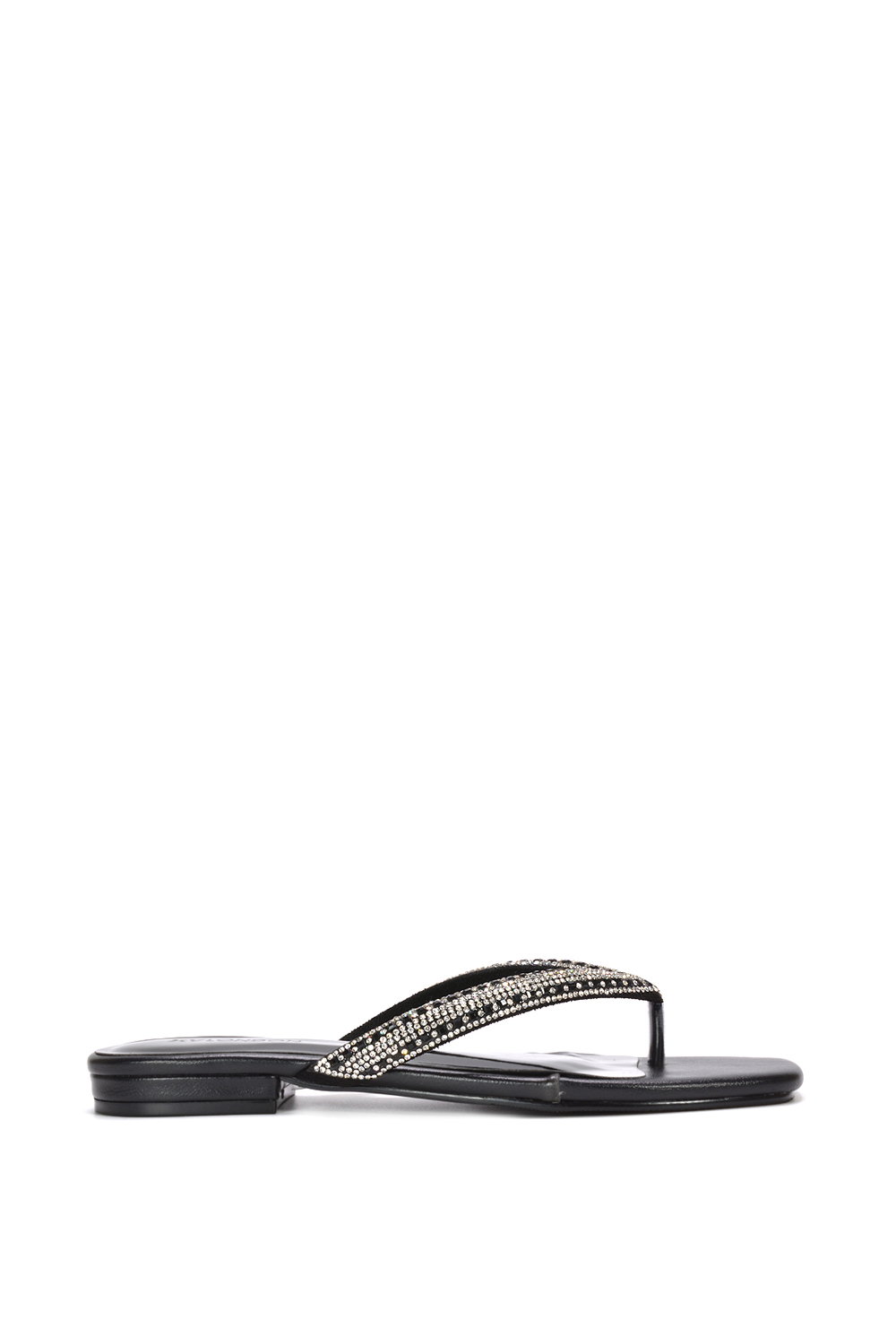 Black 'Blake' Flat Slip On Diamante Sandals With Thong Strap