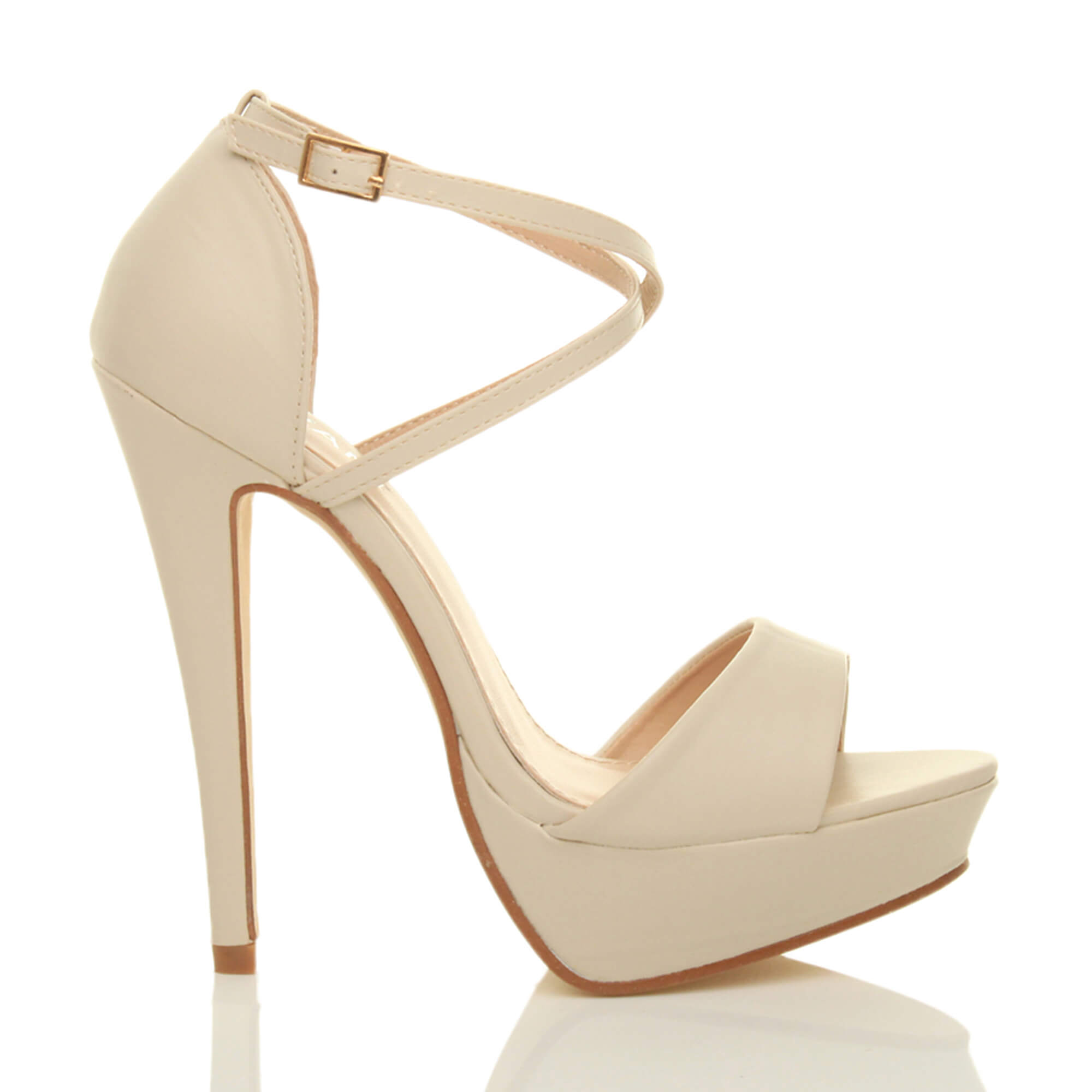 Natural High Heel Crossed Straps Platform Sandals, Image 2 of 6